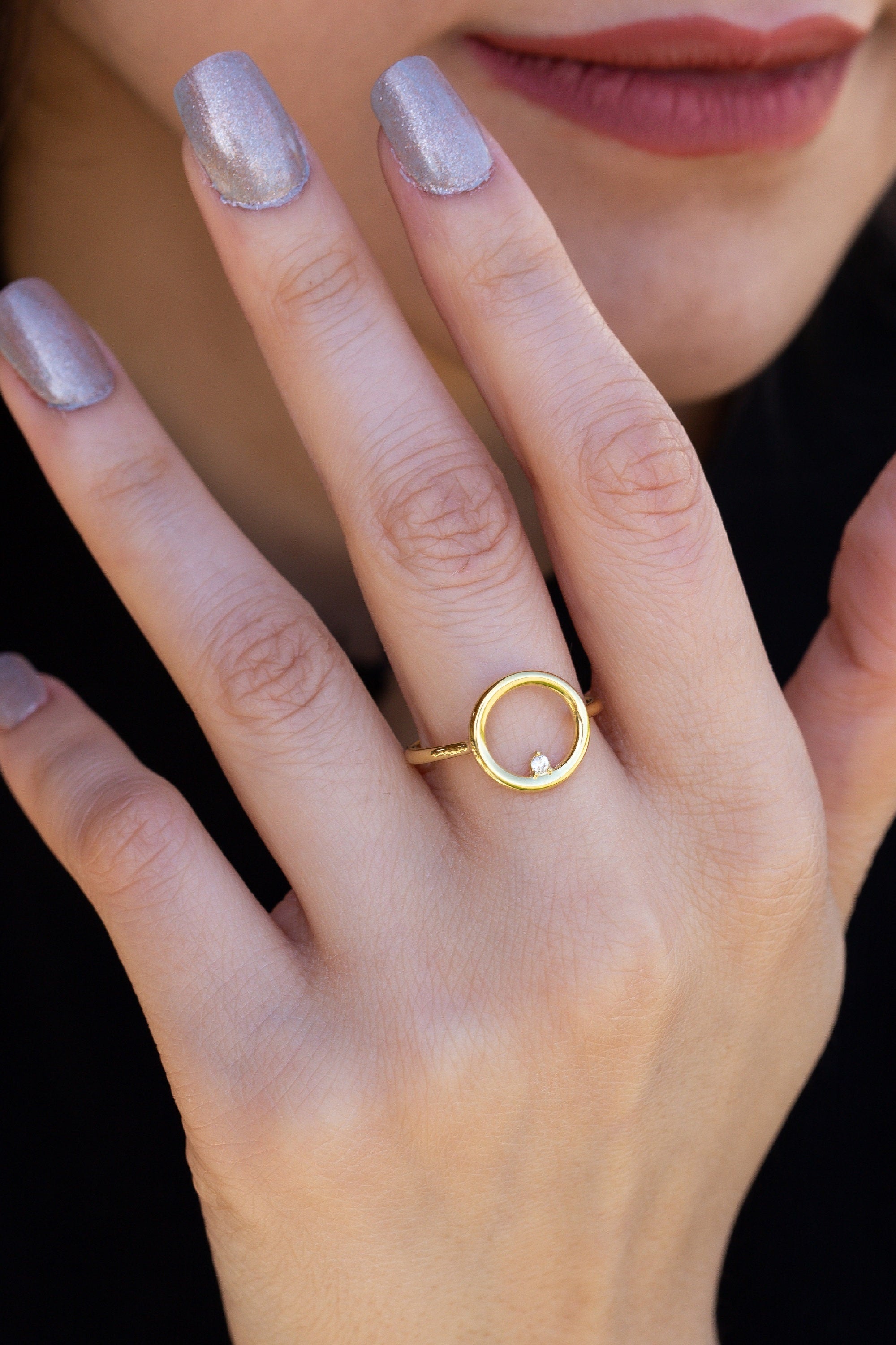 Open Circle Ring, Modern Minimal Geometric Ring, Sterling Silver, Gold Open Circle Ring, Gift For Mother Day, Mother Day Jewelry