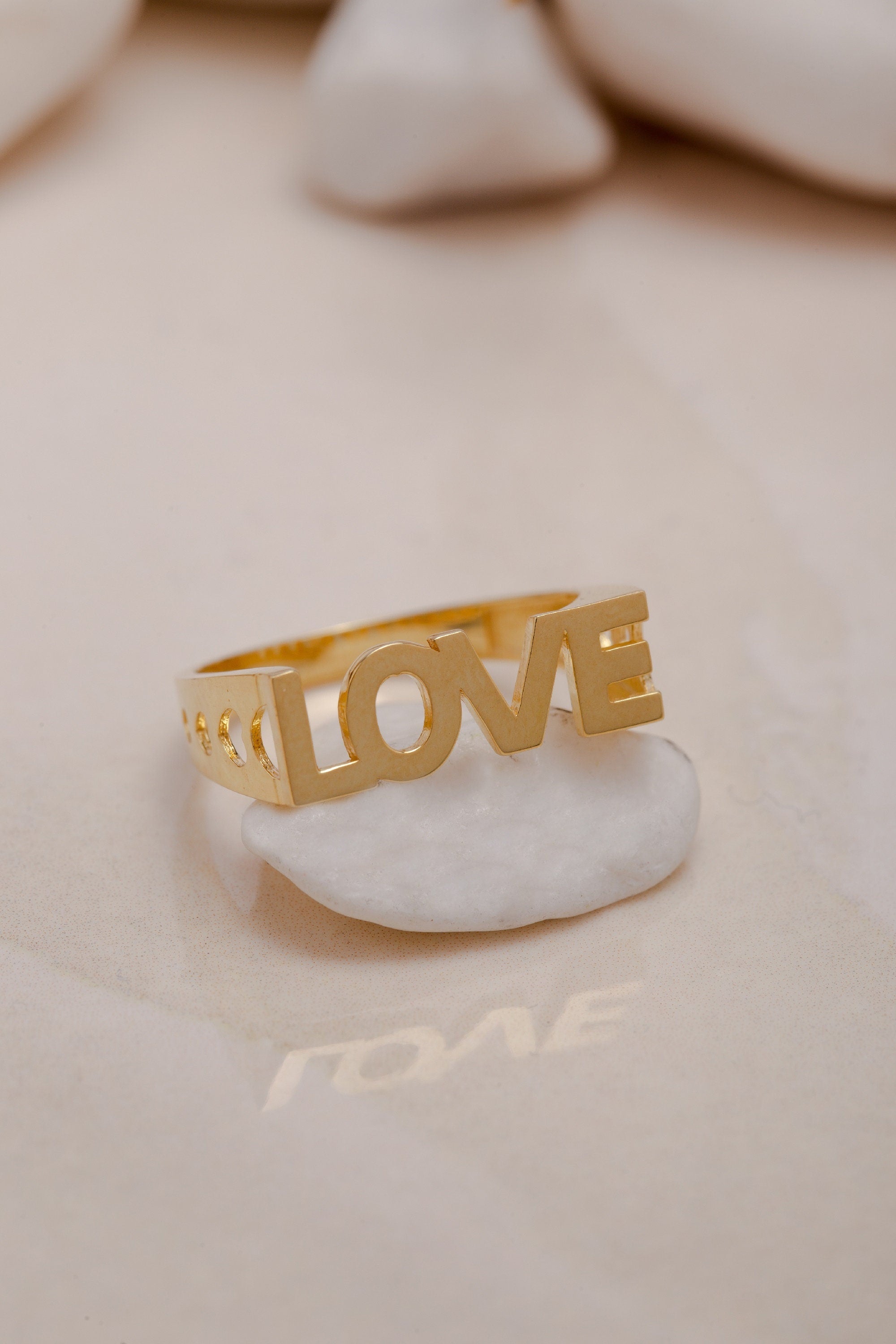 14K Gold Love Wedding Band, Custom Engraved Love Ring, Women's Romantic Ring for Her, 925 Sterling Silver Love Band, Valentine's Day Gift