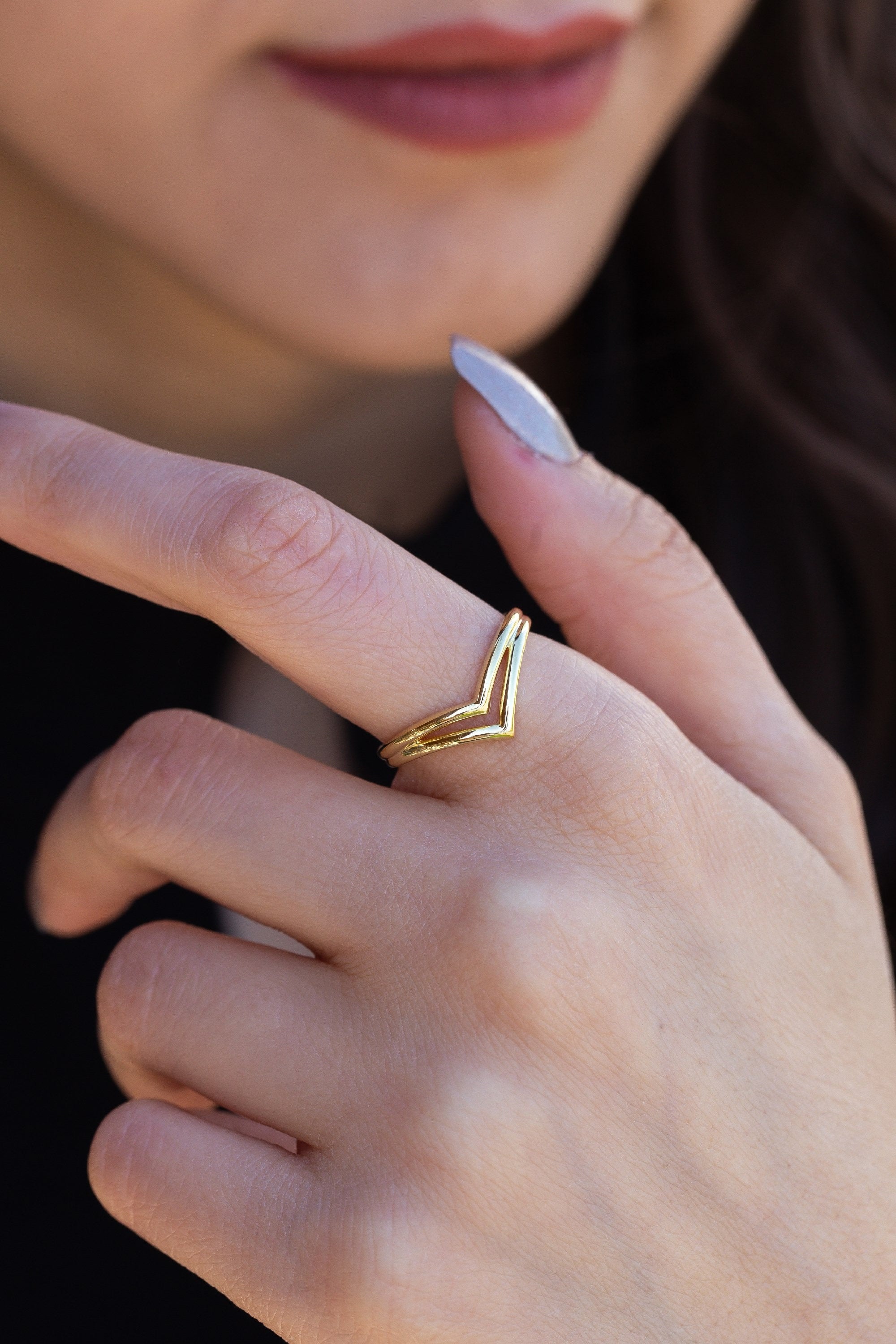 14K Chevron Ring, Gold V-Shaped Ring, Plain Stackable Ring, V Ring, Knuckle Ring, Gift For Mother Day, Mother Day Jewelry, Gift for Her