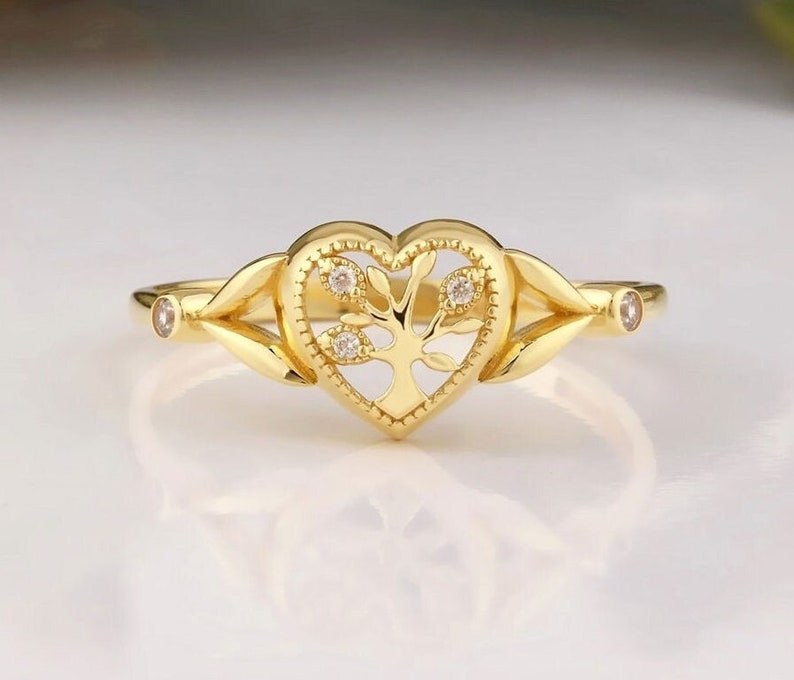 925 Silver Tree Design Ring, Heart-Shaped Silver Engagement Ring