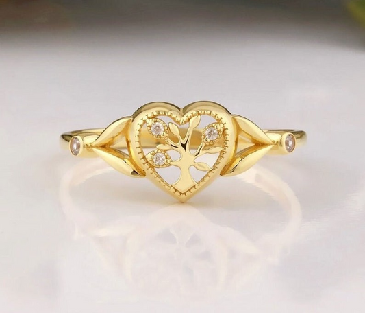 925 Silver Tree Design Ring, Heart-Shaped Silver Engagement Ring