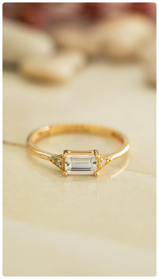925 Silver Baguette Cut Ring, East West Emerald Cut Ring