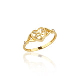 Gold Tree Design Ring, Tree of Life Gold Ring, Heart-Shaped Engagement Ring