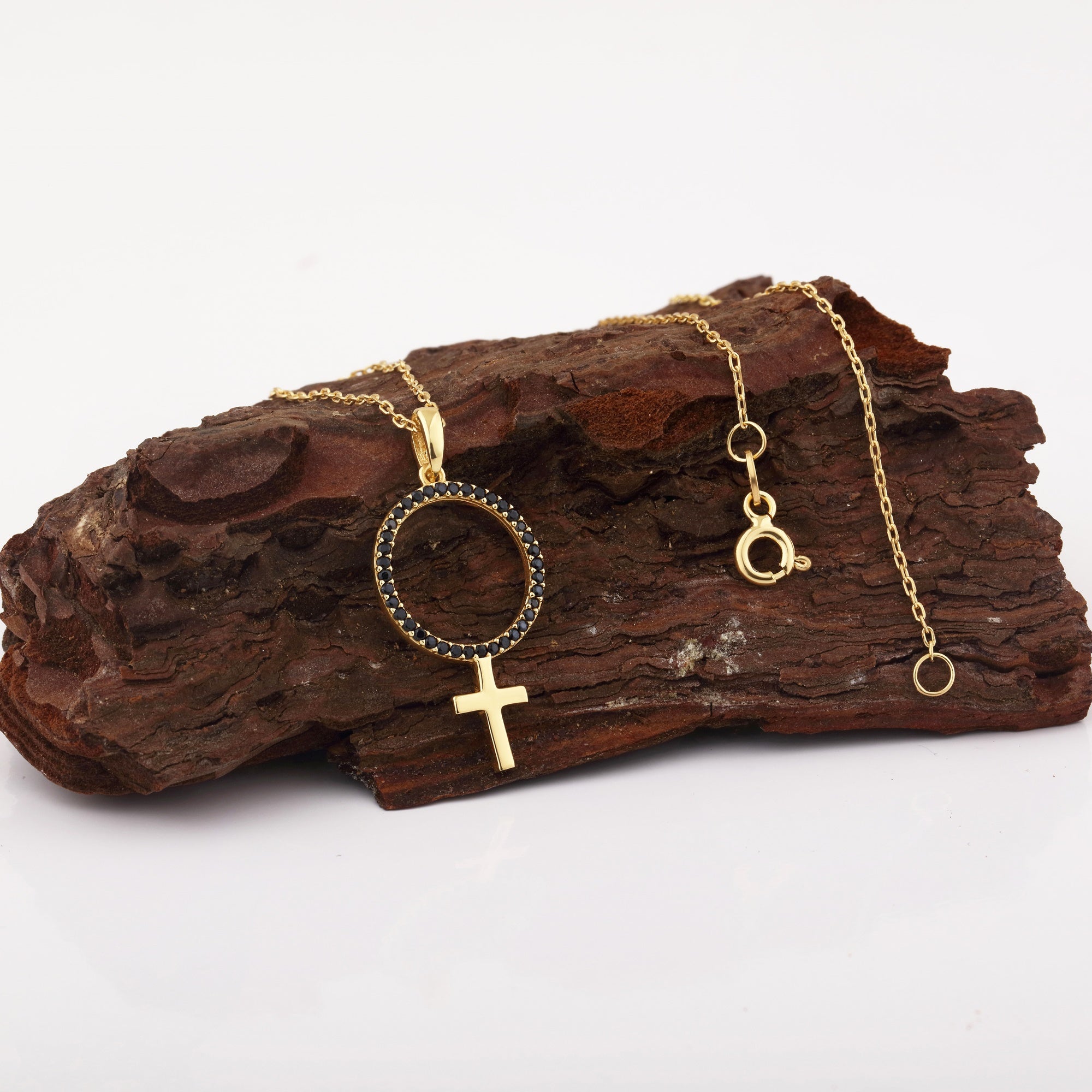 Gold Cross Necklace, Black Stone Cross Necklace, Gold Cross Necklace Women