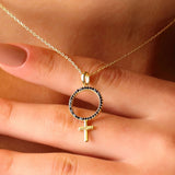 Gold Cross Necklace, Black Stone Cross Necklace, Gold Cross Necklace Women