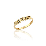 Handmade Gold  5 Flower Black Stone Ring, Floral Ring