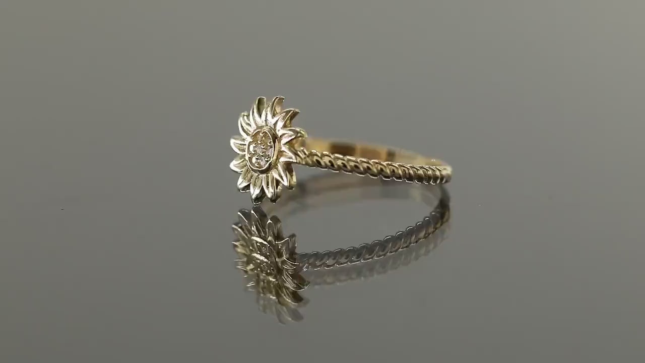 14K Elegant Gold Sunflower Ring 925 Sterling Silver  Handmade Floral Jewelry Handcrafted Botanical Jewelry Meaningful Gift for Her