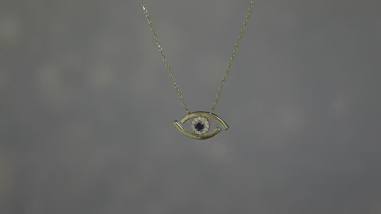 Gold Evil Eyes Necklace, 925 Silver Protection Pendant with Blue Enamel, Dainty Evil Eye Jewelry, Spiritual Amulet, Talisman Charm Necklace