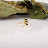 Gold Black Stone Floral Ring - Exquisite Leaf Ring