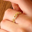 Ancient Greek Key Ring with Diamonds, Minimalist Women Ring with White Zircon Gems