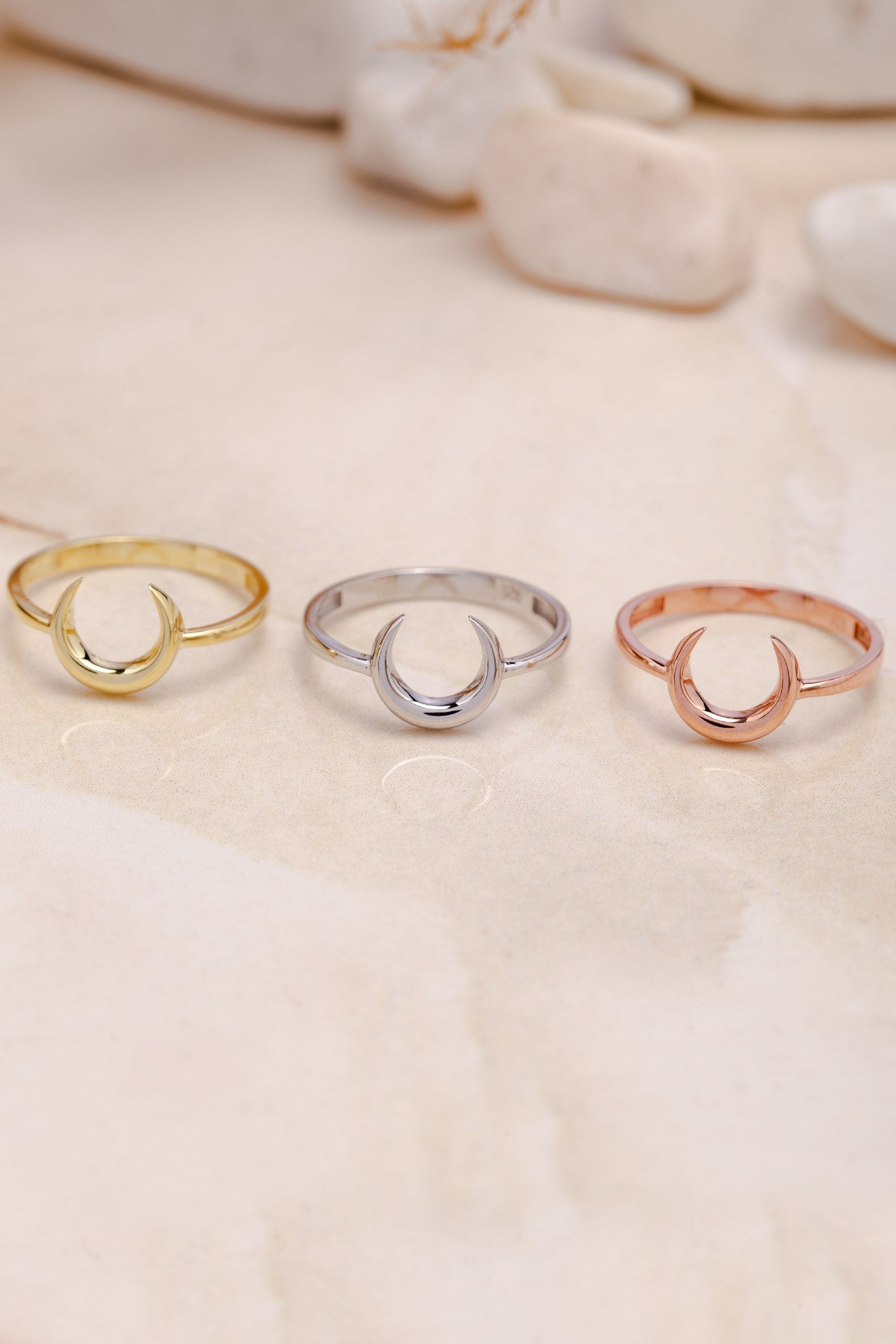Moon Ring Silver, Open Moon Ring, Tiny Moon Ring For Women, 925 Gold Crescent Moon Rings, Gift For Mother Day, Mother Day Jewelry