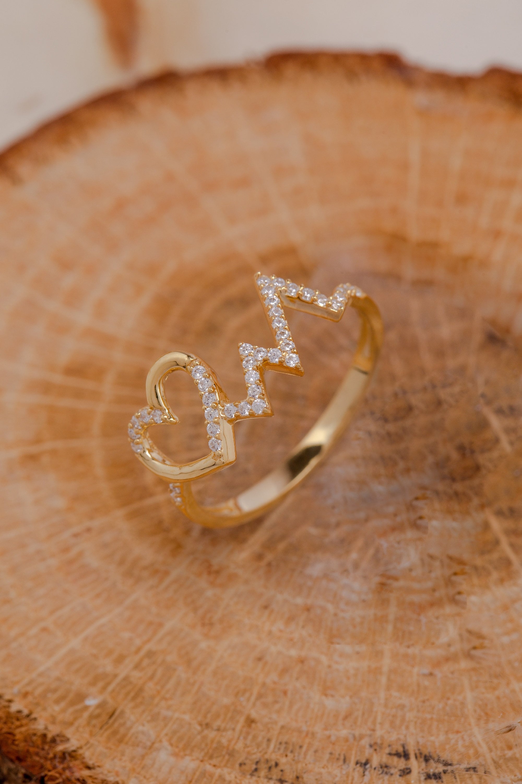 14K Gold Heart Rhythm Ring, Lifeline Pulse Ring, Love Heartbeat Ring, 925 Sterling Silver Handmade Heart Rhtym Ring, Gift for Wife and Gift