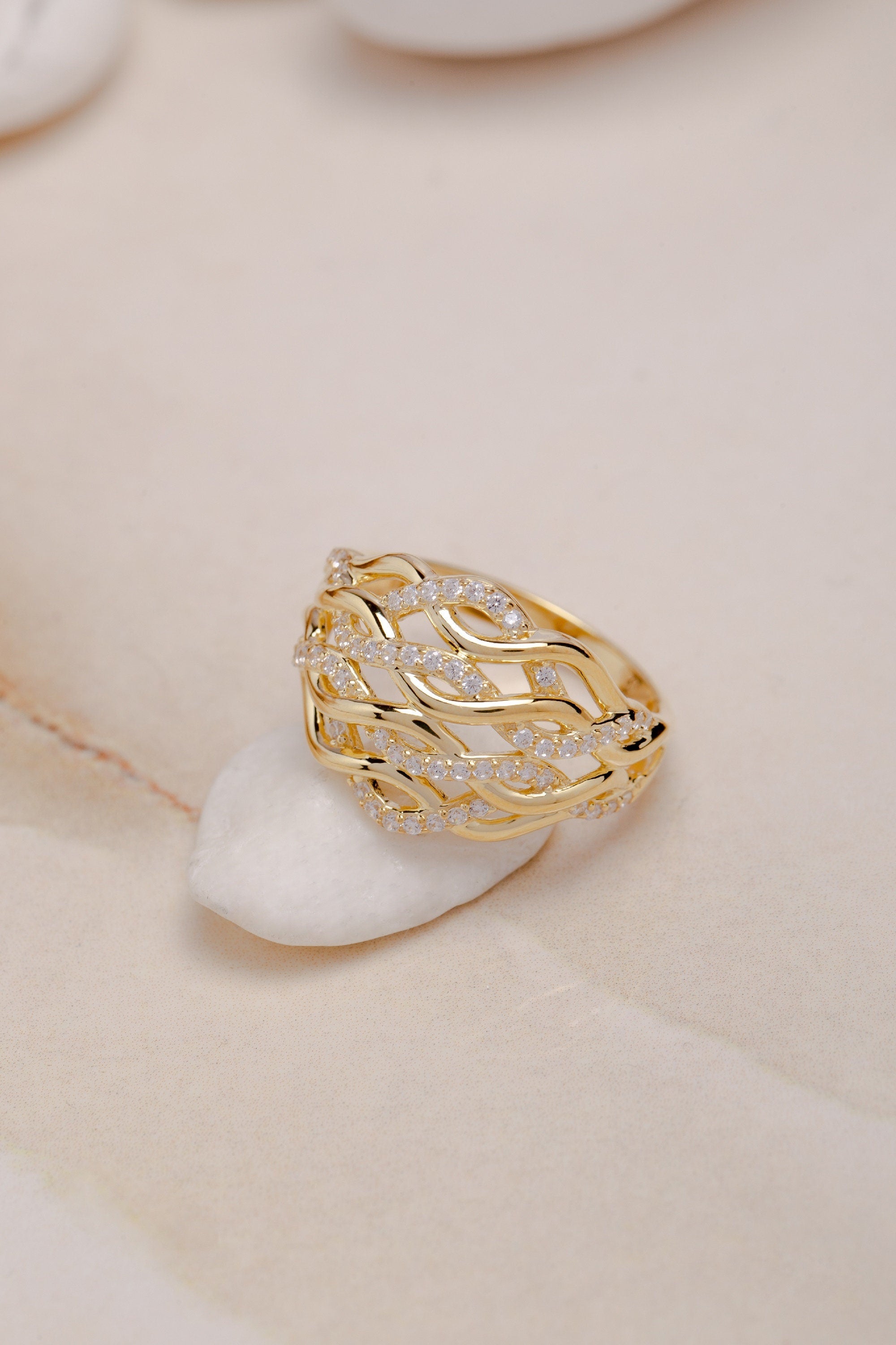 14K Solid Gold Double Braid Ring, 925 Sterling Silver Zircon Gemstone, Knot Ring, Gift For Mother Day, Mother Day Jewelry