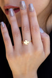14K Solid Golden Leaf Ring, Golden Daily Ring, Golden Clover Lucky Charm, 925 Silver Statement Gold Ring, Solitaire Gold Ring for Womens
