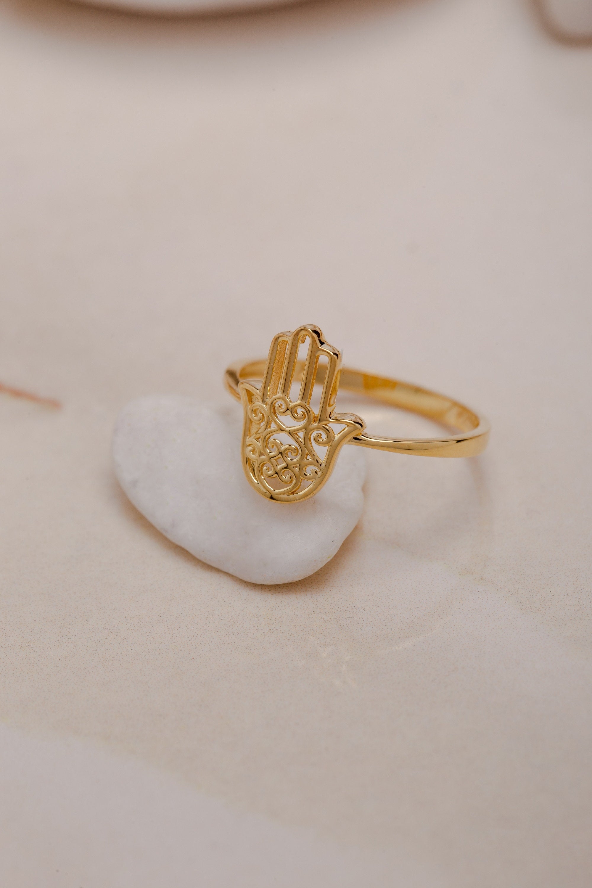14K Solid Gold Hamsa Hand Ring, 925 Silver Hand of Fatima Ring, Statement Rings, Handmade Ring, Dainty Gold Ring, Gift For Mother Day