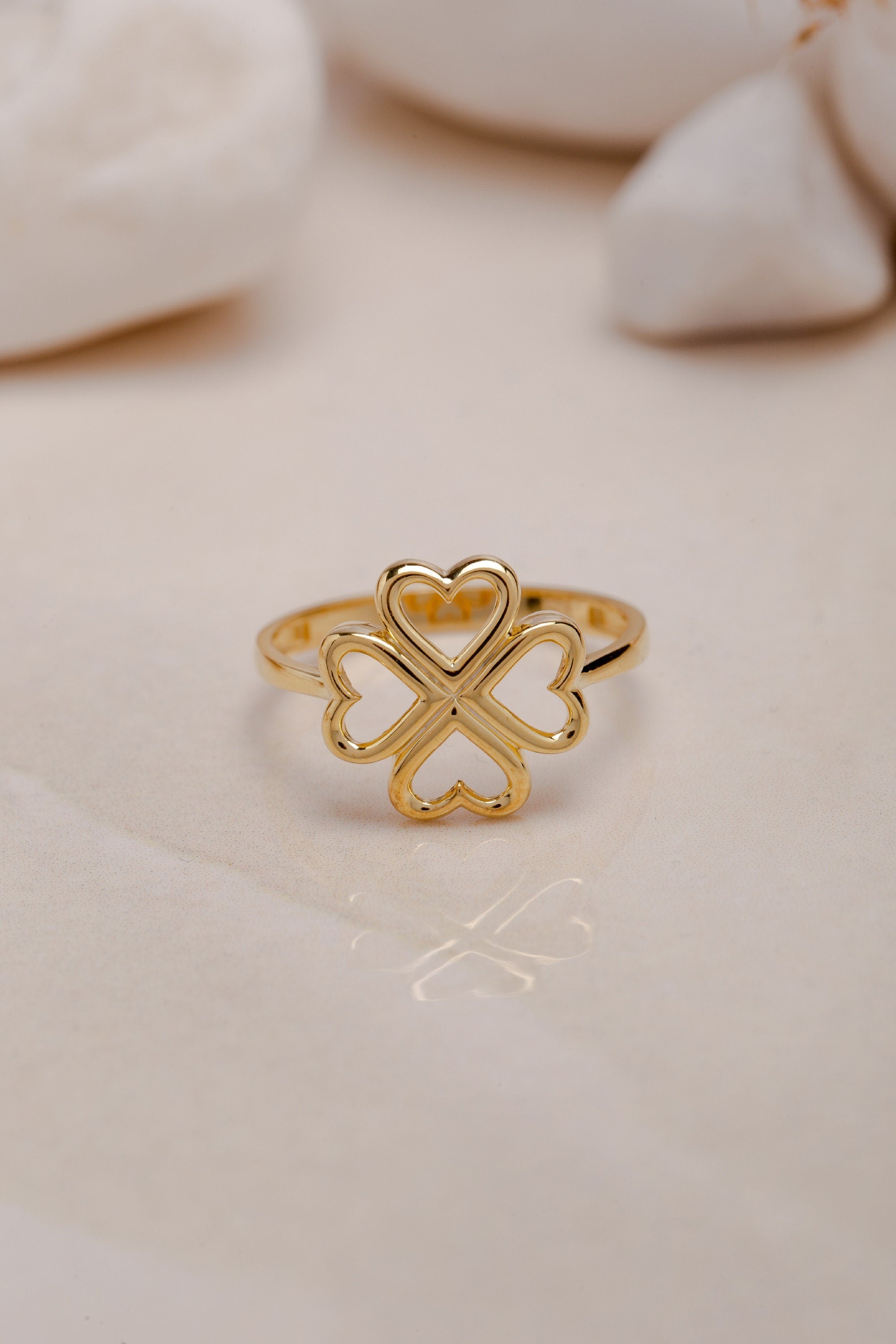 14K Tiny Clover Ring, 925 Silver Four Leaf Clover Ring, Good Luck Ring, Gift for Her, Gift For Mother Day, Mother Day Jewelry