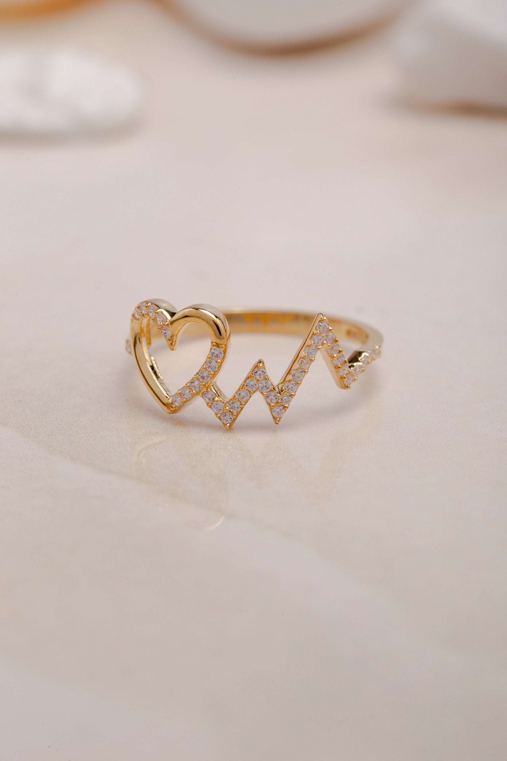 14KHeart Rhythm Ring, Sterling Silver Pulse Ring, Symbolic Heartbeat Jewelry, Unique Gift for Her, Medical Heartbeat Ring, Love Ring for Her