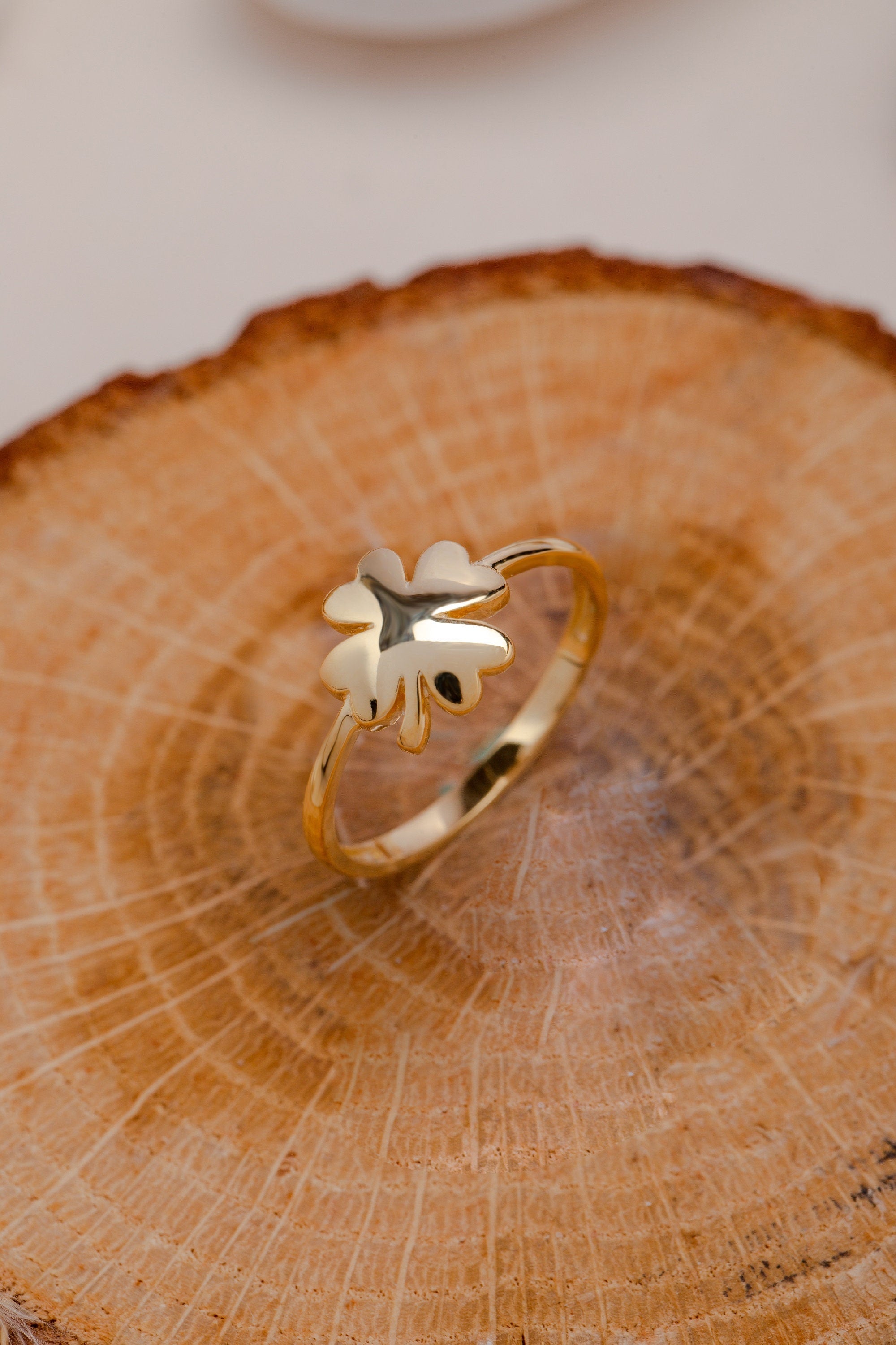 14K Solid Gold Clover Ring - Dainty Four Leaf Clover Ring - Gift for her - Clover Ring - Gift For Mother Day - Mother Day Jewelry