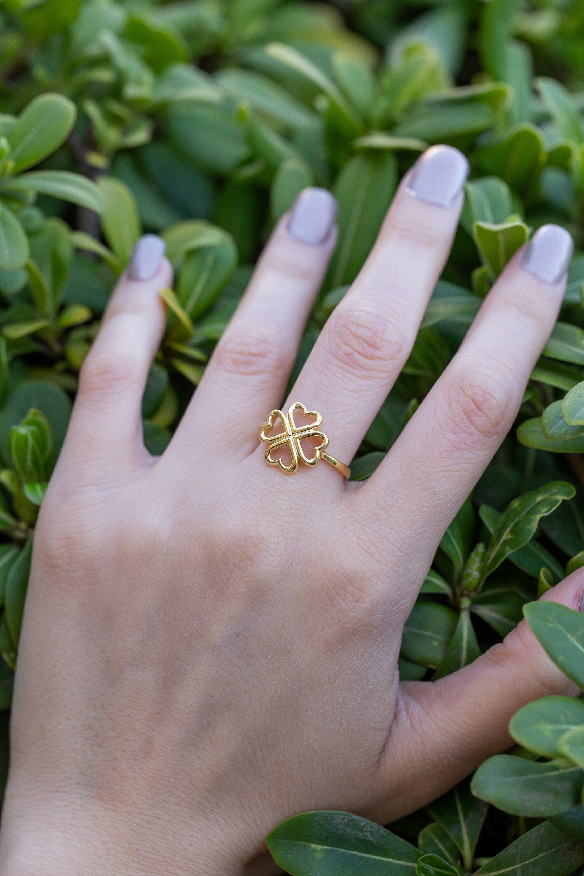 14K Gold Clover Ring, Unique Four Leaf Charm Ring, Artisan-Made Lucky Symbol Jewelry, Clover Leaf Ring, 925 Silver Ring for Good Fortune