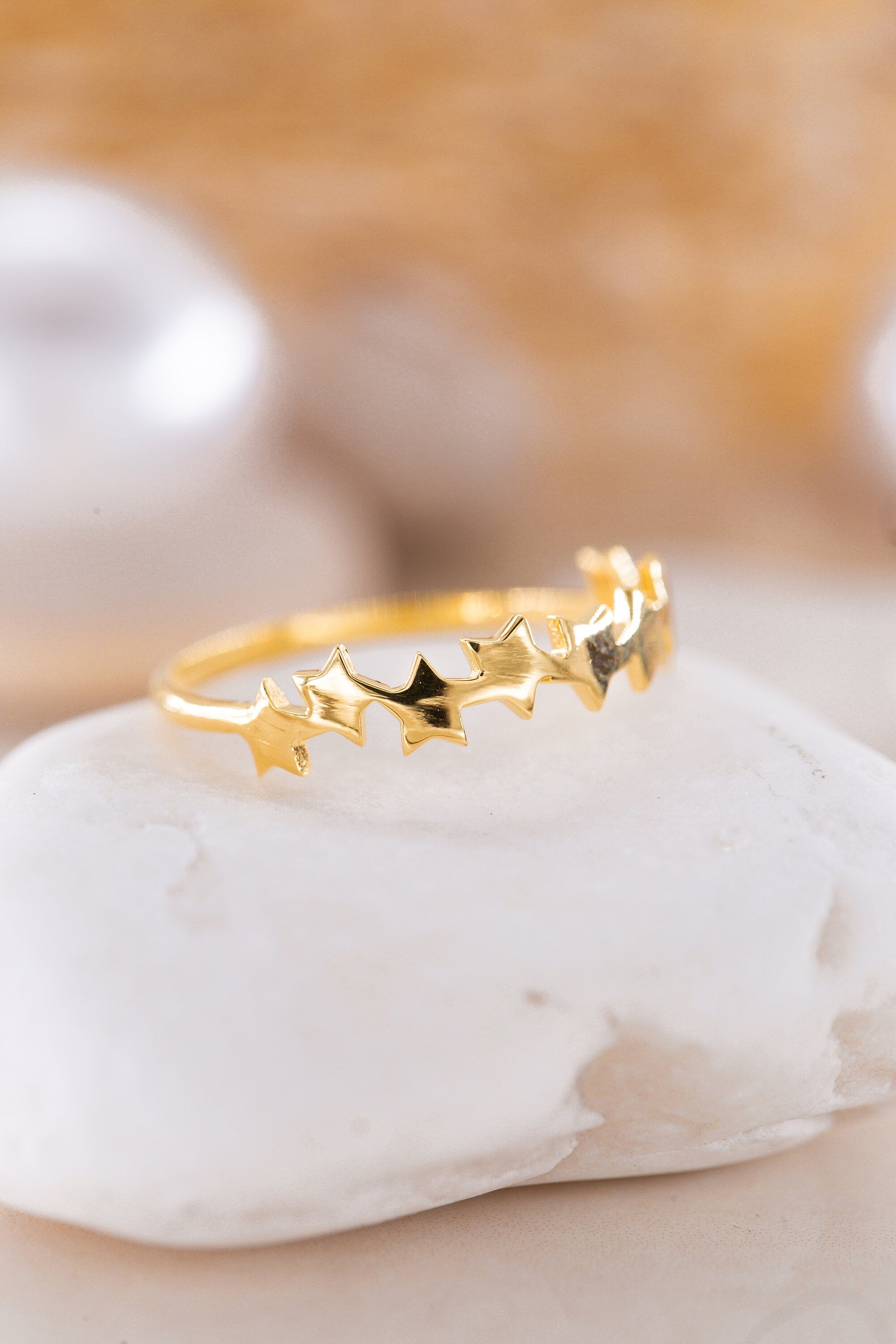 Elegant 14K 5 Star Gold and Sterling Silver Star Ring - Celestial Star Motif, Starry Gift for Her, Sparkling Star Shaped Ring, Gift for Her