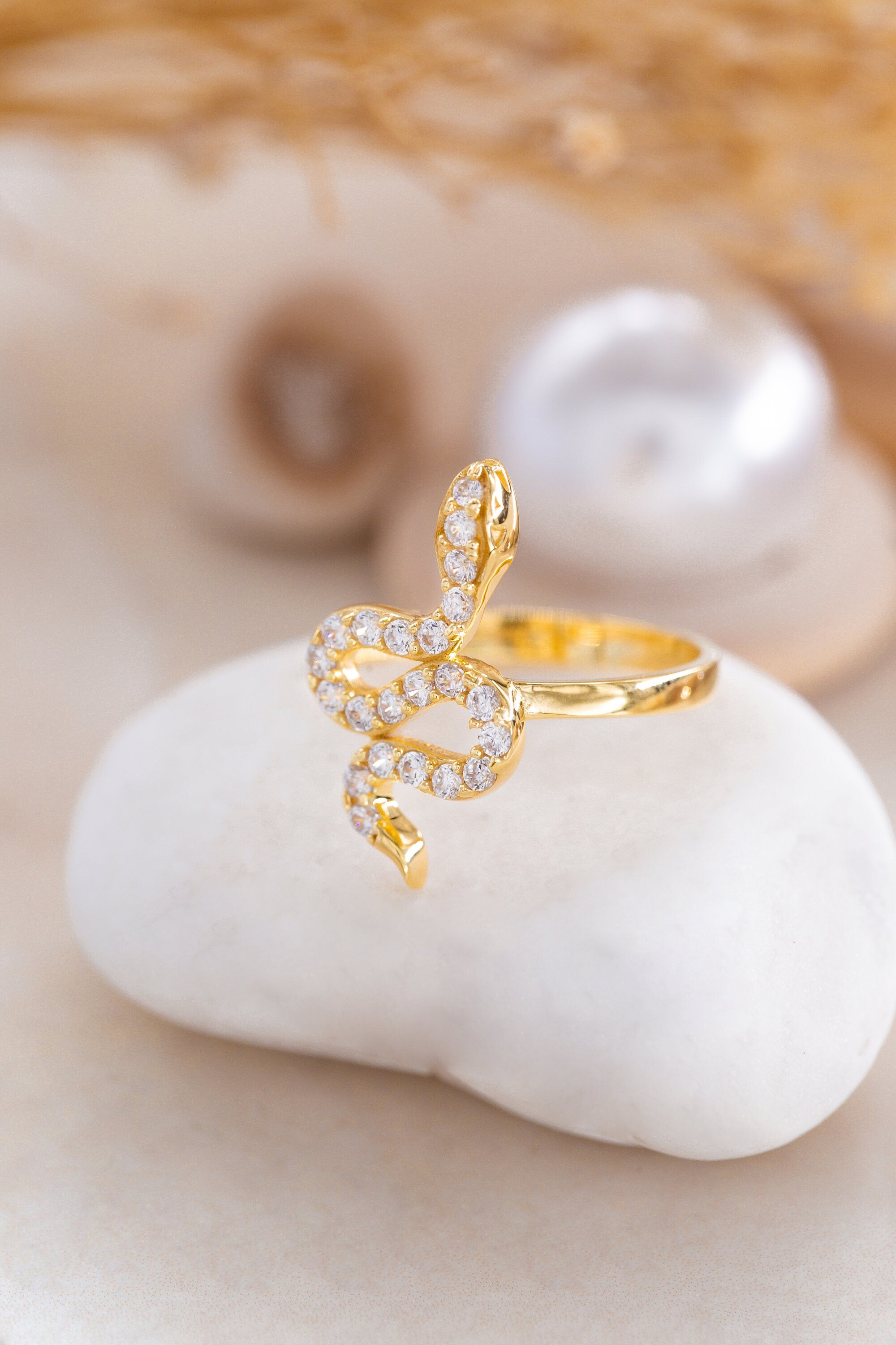 14k Gold Snake Ring For Women, Rose Real Gold Open Snake Ring, Unique Dainty Silver Snake Ring