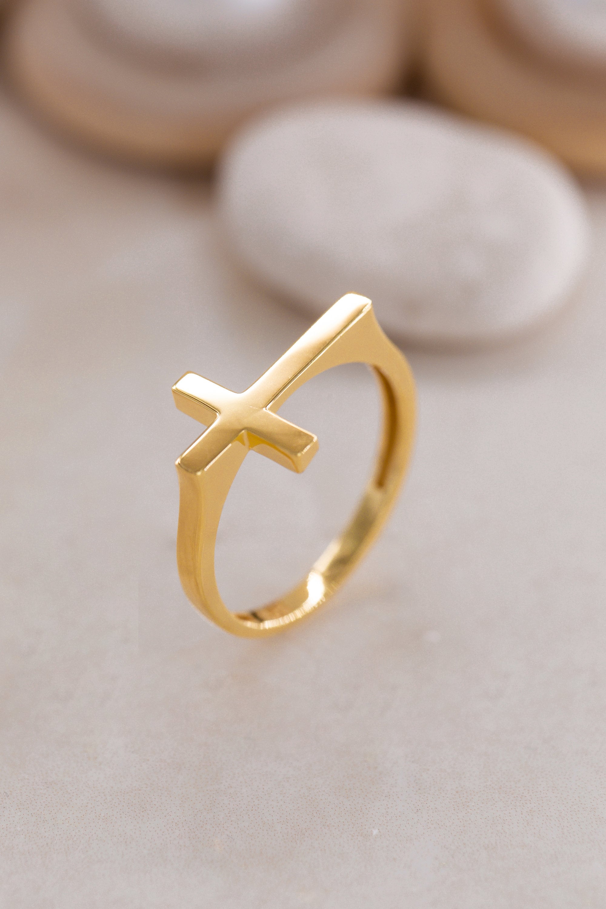 14K Gold Plain Cross Ring, Religious Symbol Ring, 925 Silver Religious Ring Gift, Jesus Ring, Faith-Inspired Jewelry, Religious Accessories