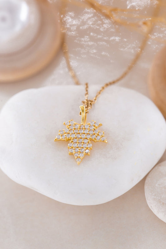 14k Maple Leaf | Nature Necklace | Maple Tree Necklace | Golden Leaf Necklace | Golden Canadian Necklace | Gift For Mother Day Jewelry