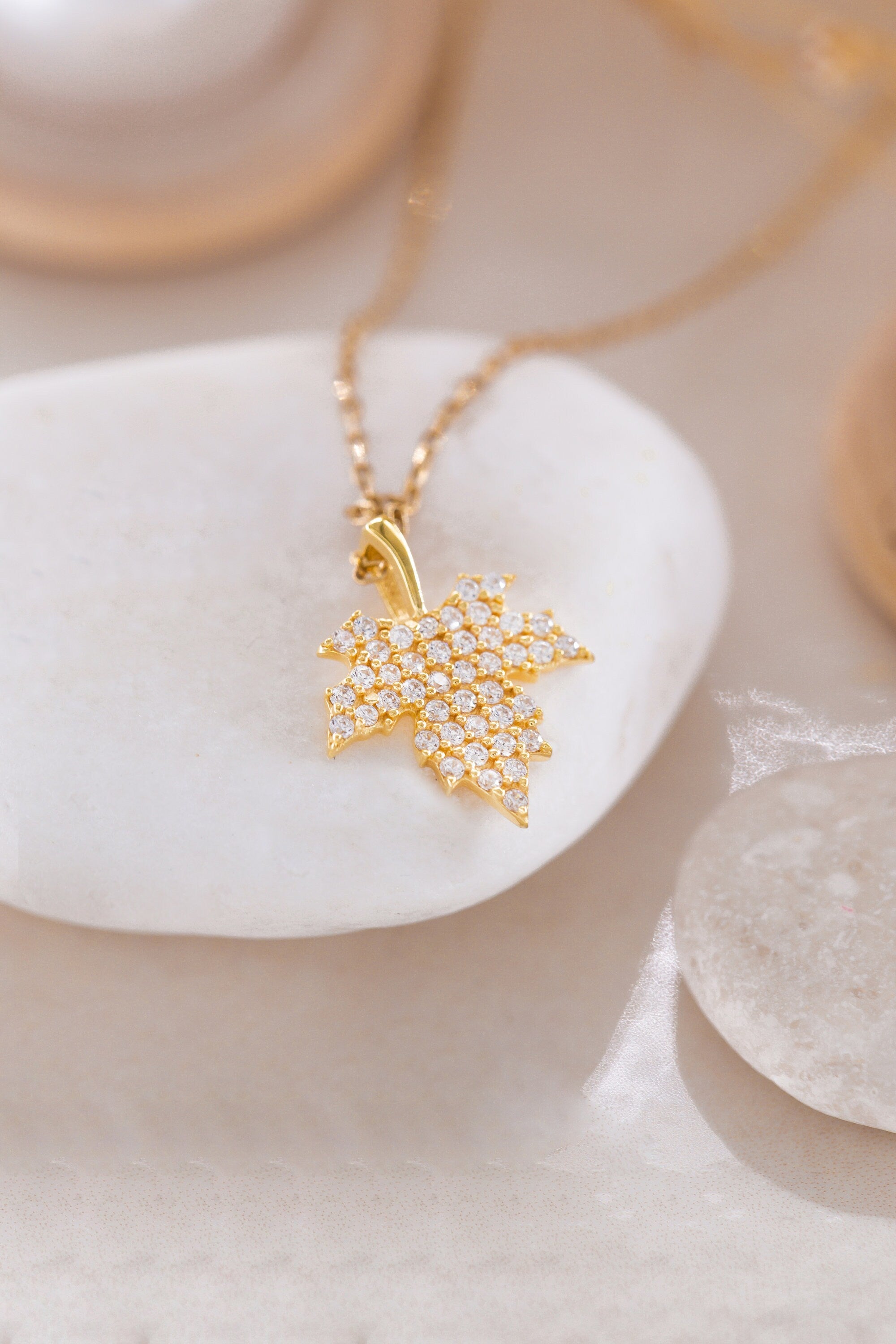 14k Maple Leaf | Nature Necklace | Maple Tree Necklace | Golden Leaf Necklace | Golden Canadian Necklace | Gift For Mother Day Jewelry