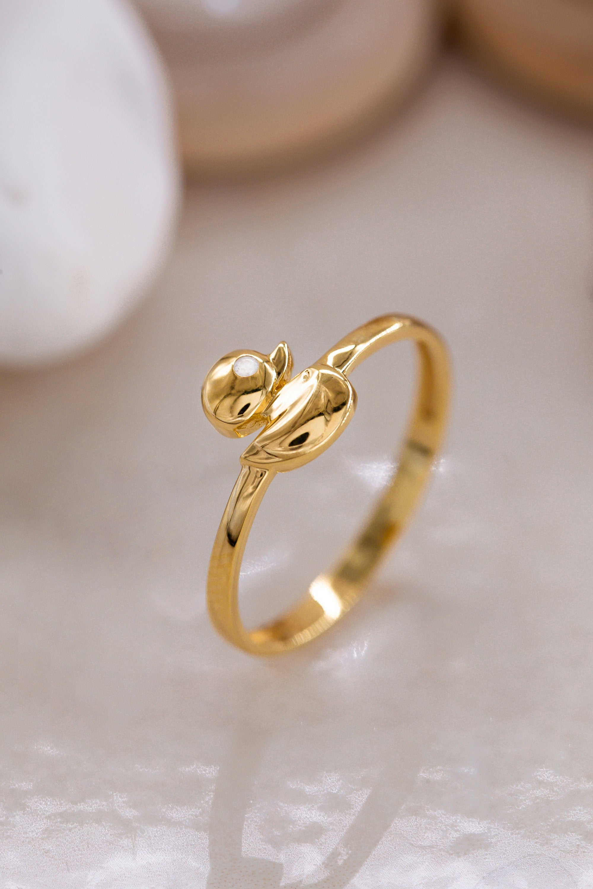 14K Golden Duck Ring, Bird Ring, 925 Cross Ring Sterling - Unique Handcrafted Jewelry, Animal Ring Silver, Ring for Women, Best Friend Gift