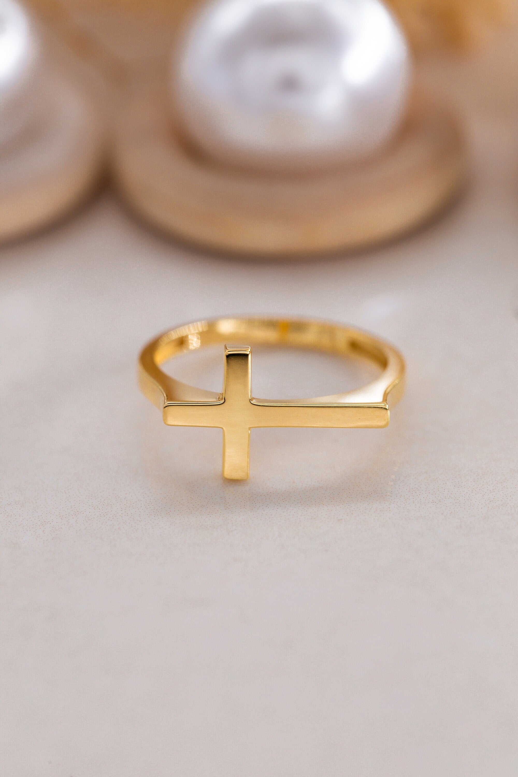 14K Gold Plain Cross Ring, Religious Symbol Ring, 925 Silver Religious Ring Gift, Jesus Ring, Faith-Inspired Jewelry, Religious Accessories