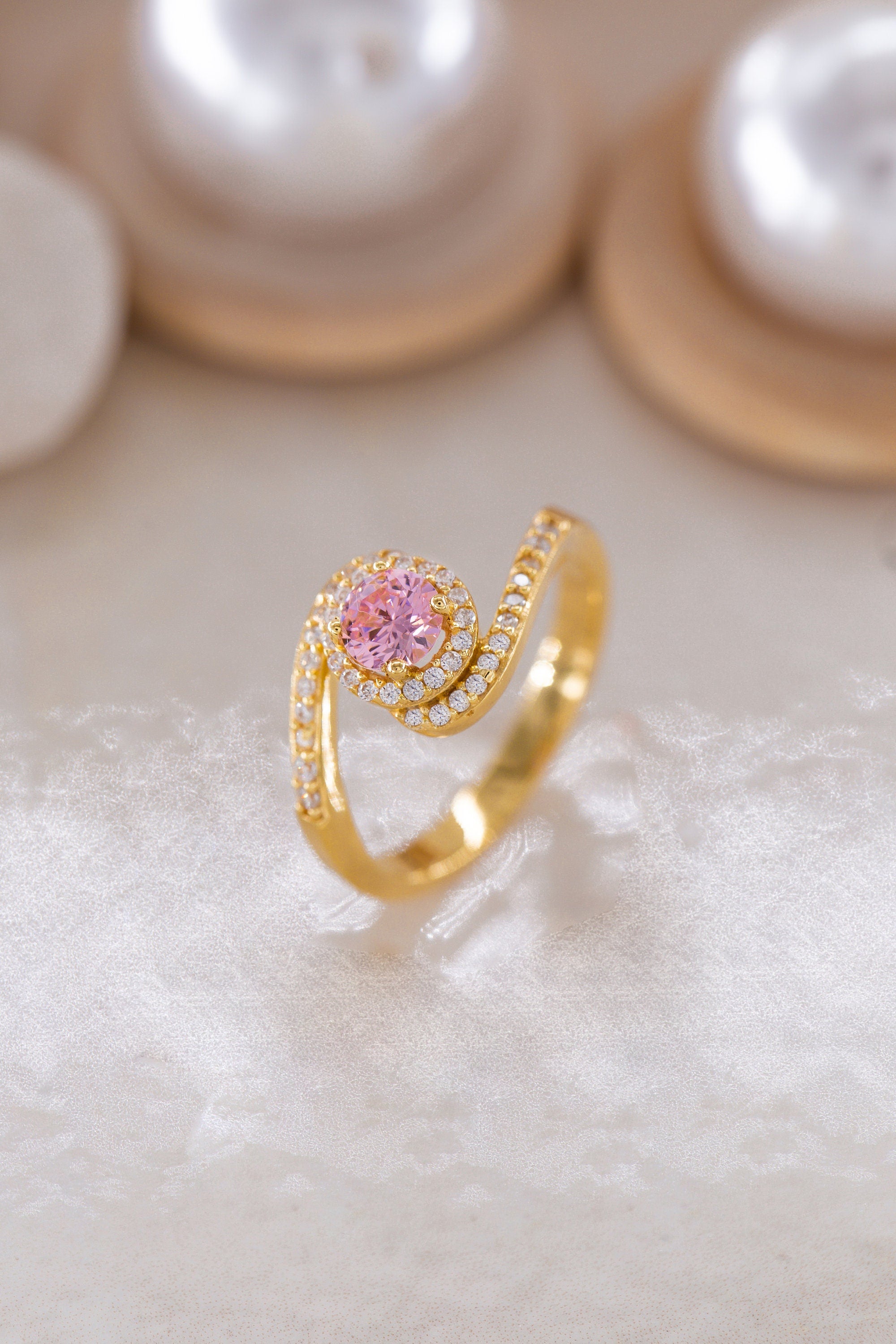 14K Golden Pink Ring/Special Design Ring /Handmade Ring / Mini Golden Ring /Gift For Mother Day / Mother Day Jewelry/Pink Stone Ring