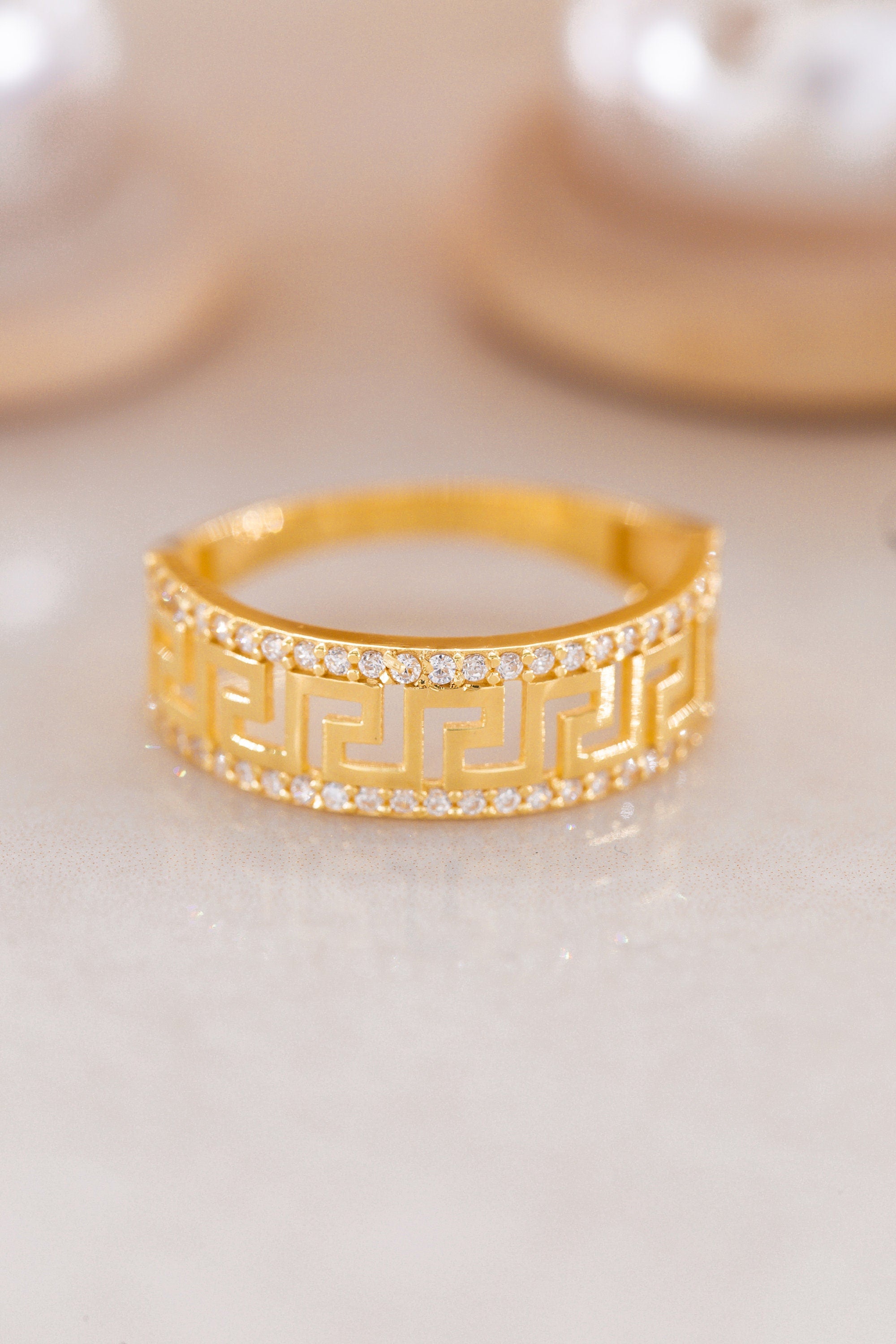 14K Golden Hieroglyphs Ring / Special Design Ring / Hieroglyphs Ring /Gift For Mother Day/ Mini Golden Ring / Hieroglyphs Ring