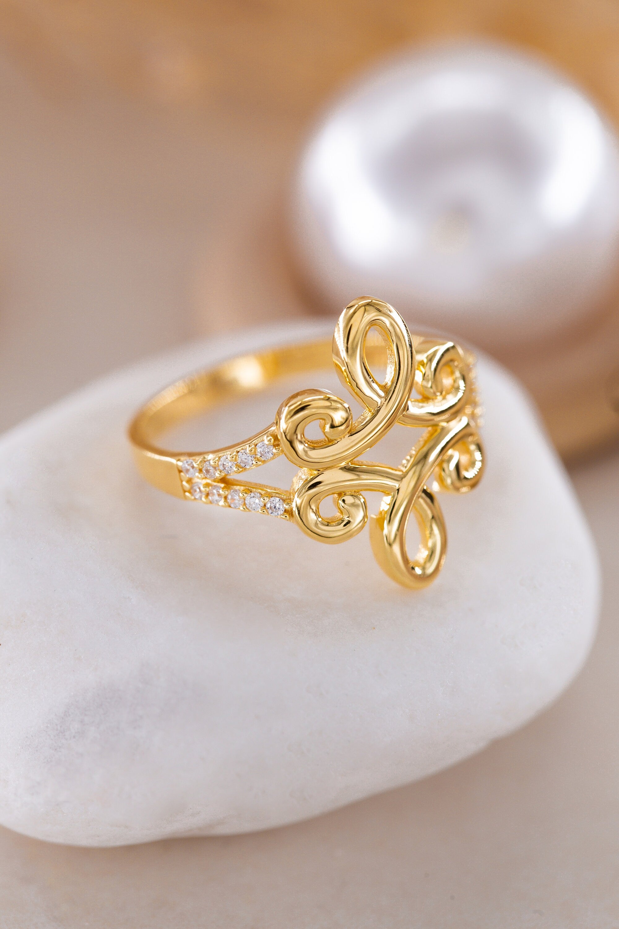 14K Golden Circular Ring, Spiral Symbol 925 Silver Ring / Ring For Lovers / Engagement Ring / Handmade Spiral Ring /Gift for Mothers