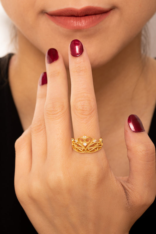 Princess Golden Crown Ring in 14K Gold - Mother's Day Gift - Royal Queen Crown Ring - Gift for Her