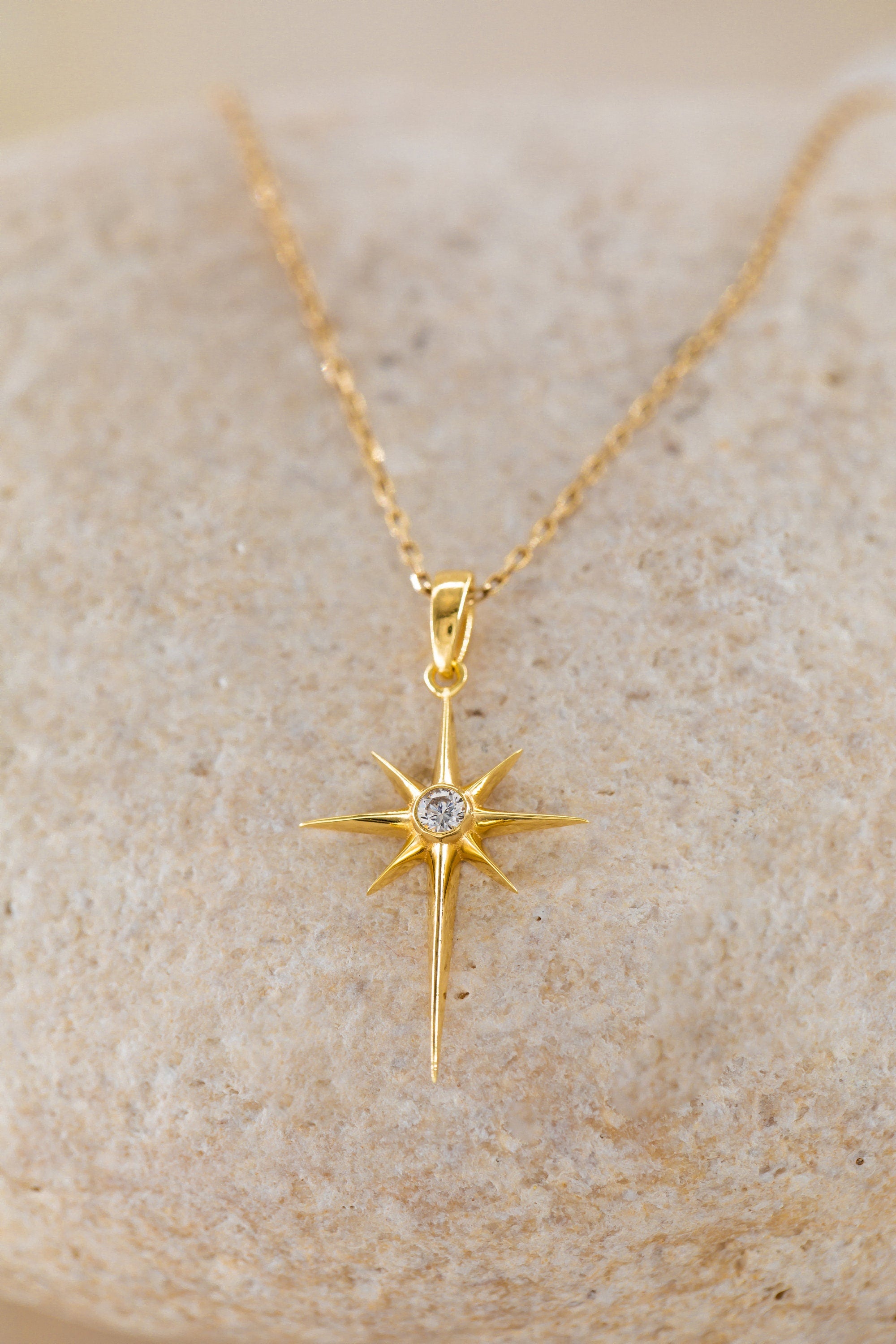 14K North Star Necklace, Gold North Star Pendant, 925 Sterling Silver Star Necklace, Celestial Necklace, Starburst Necklace, Gift Ideas