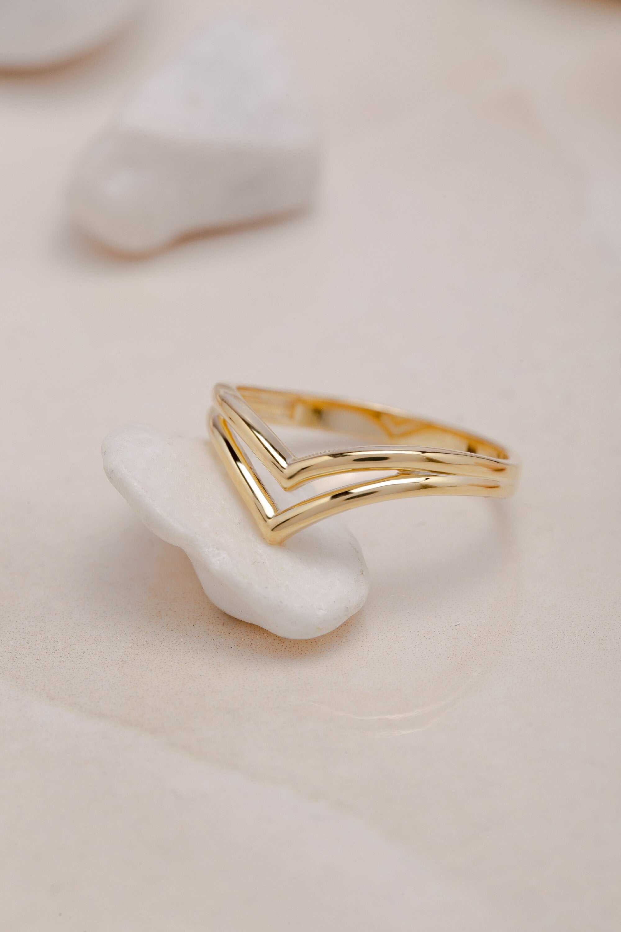 10K V Shape Ring, Yellow Gold Ring, Curve Thumb Ring, Chevron Ring, Stacking Ring, White Gold Promise Ring, Gift For Mother Day