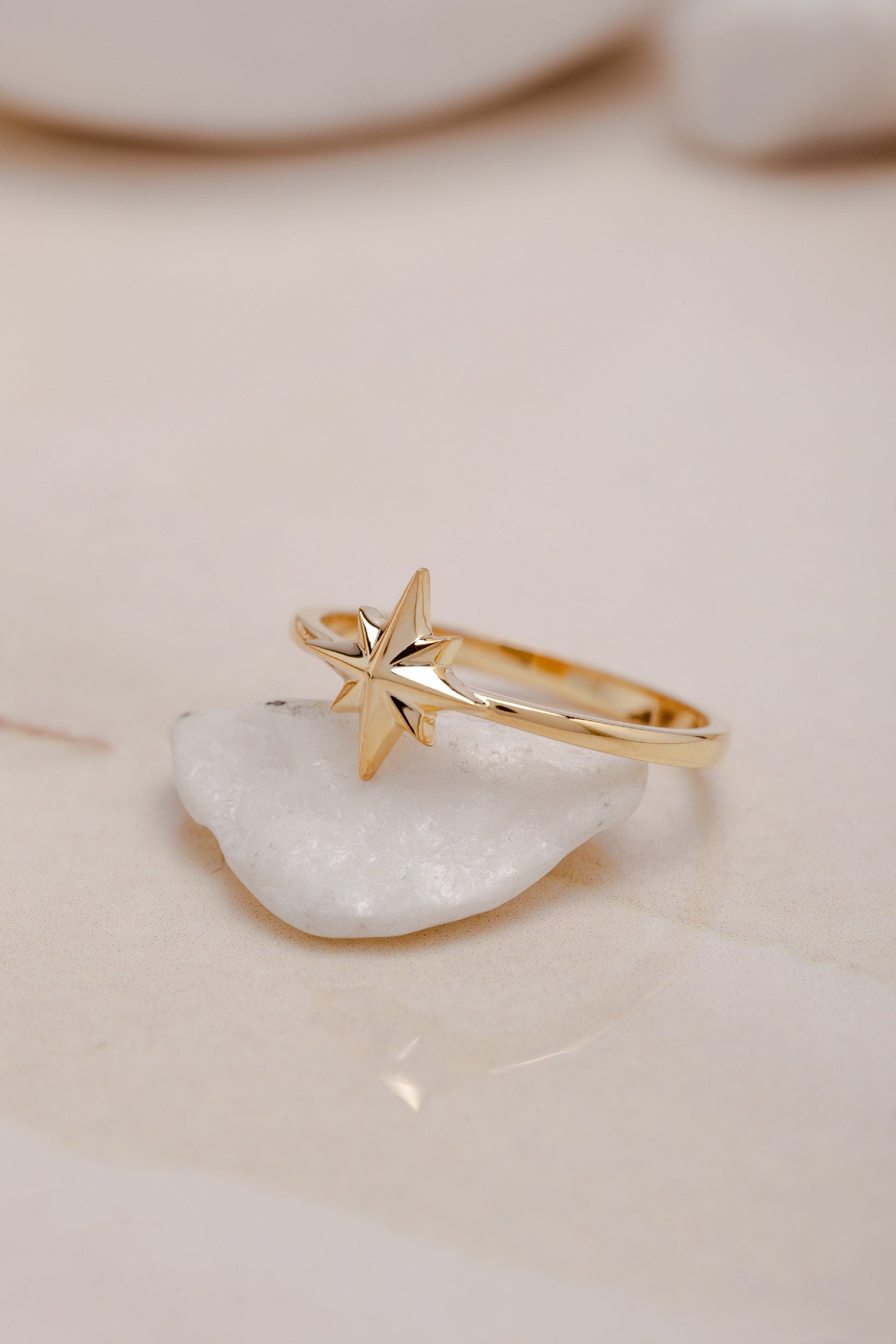 925 North Star Shaped White Gold Ring, Stackable Starburst Ring, Handmade Ring, Gift For Mother Day, Mother Day Jewelry, Gift for Her
