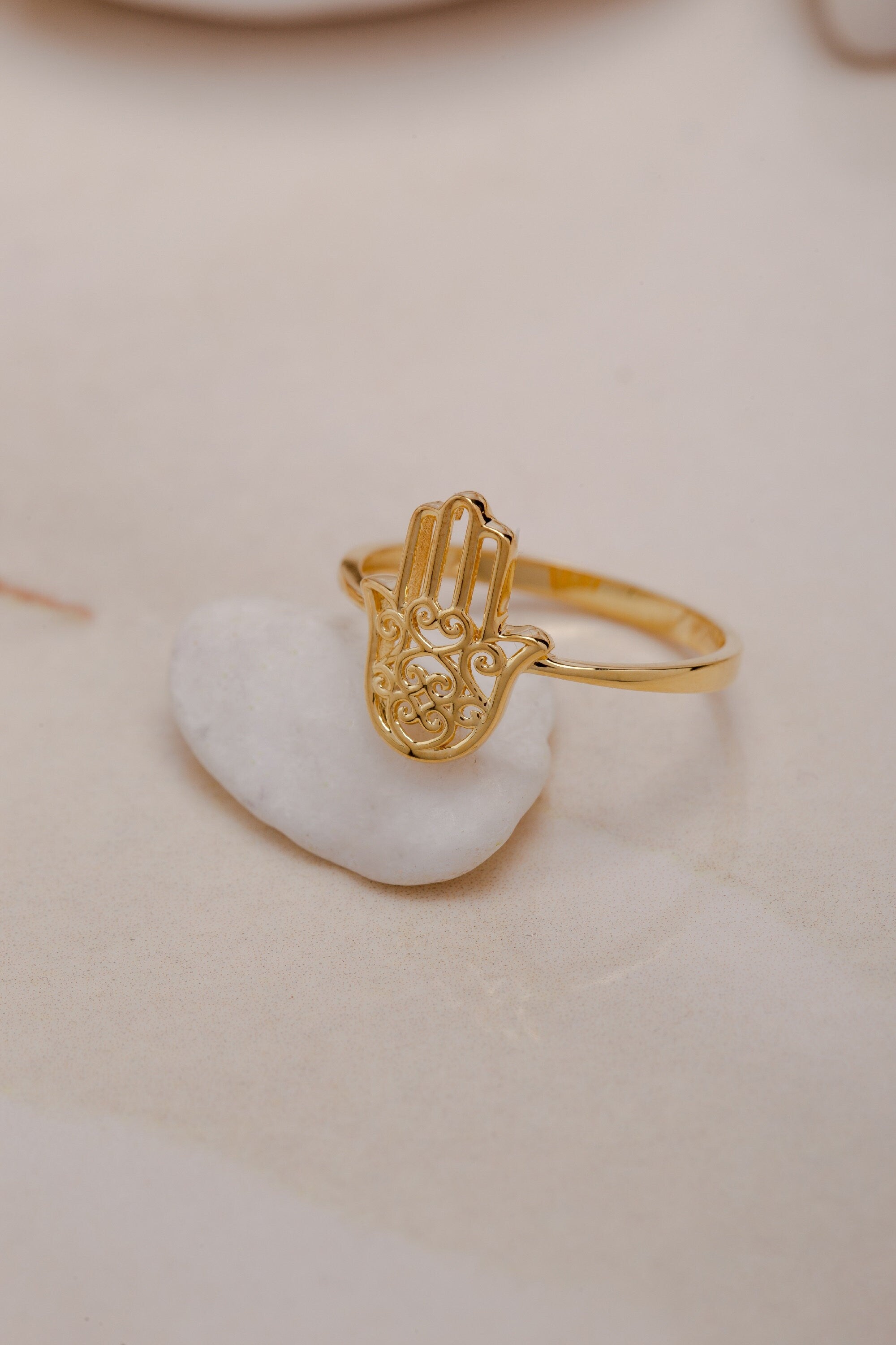 925 Solid Gold Hamsa Hand Ring, Hamsa Hand of Fatima Ring, Statement rings, Stackable Ring, , Valentine's DayGift For Mother Day