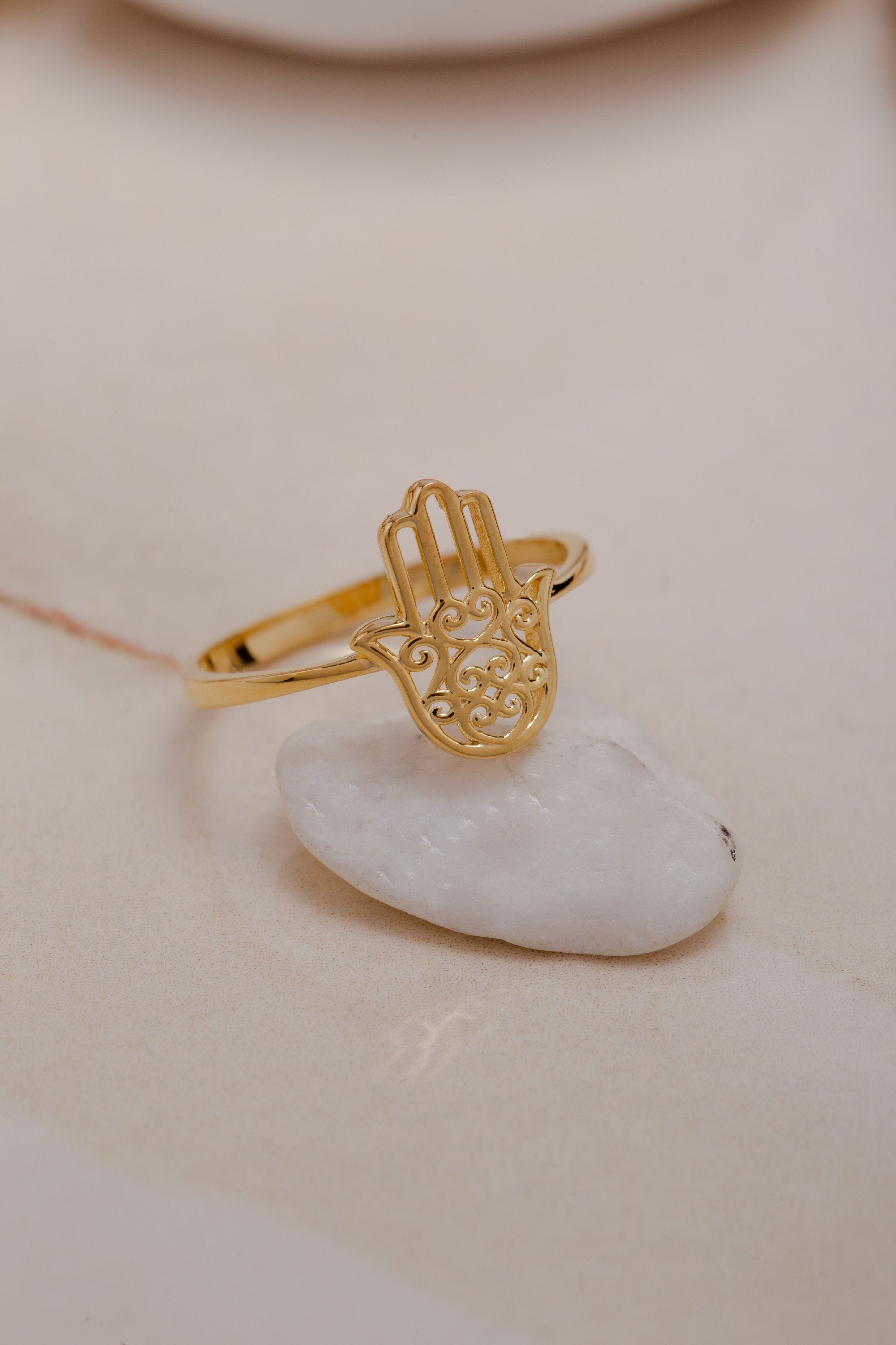 Minimal 18K Hamsa Hand Ring, Protection Ring, Elegant Ring, 18K Gold Hamsa Hand Ring, Gift For Mother Day, Mother Day Jewelry