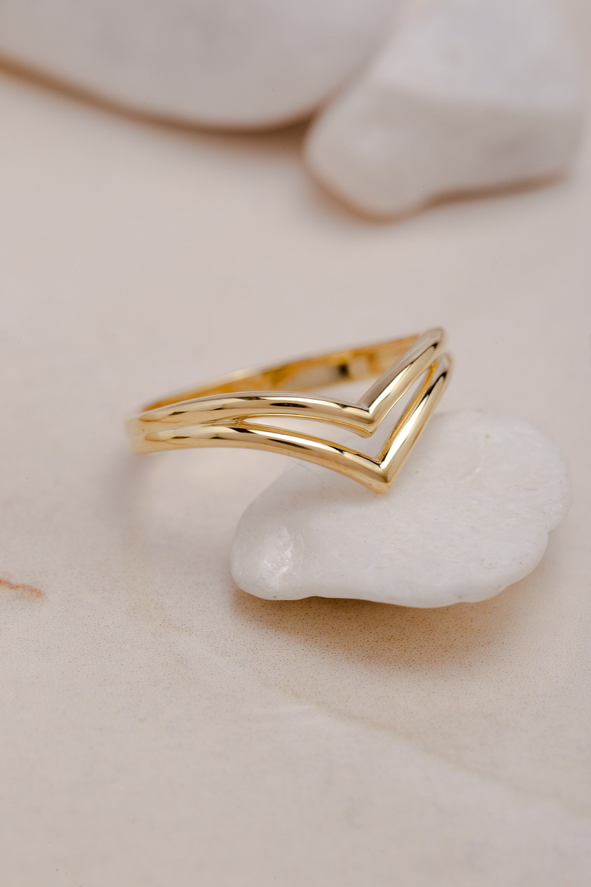 10K V Shape Ring, Yellow Gold Ring, Curve Thumb Ring, Chevron Ring, Stacking Ring, White Gold Promise Ring, Gift For Mother Day