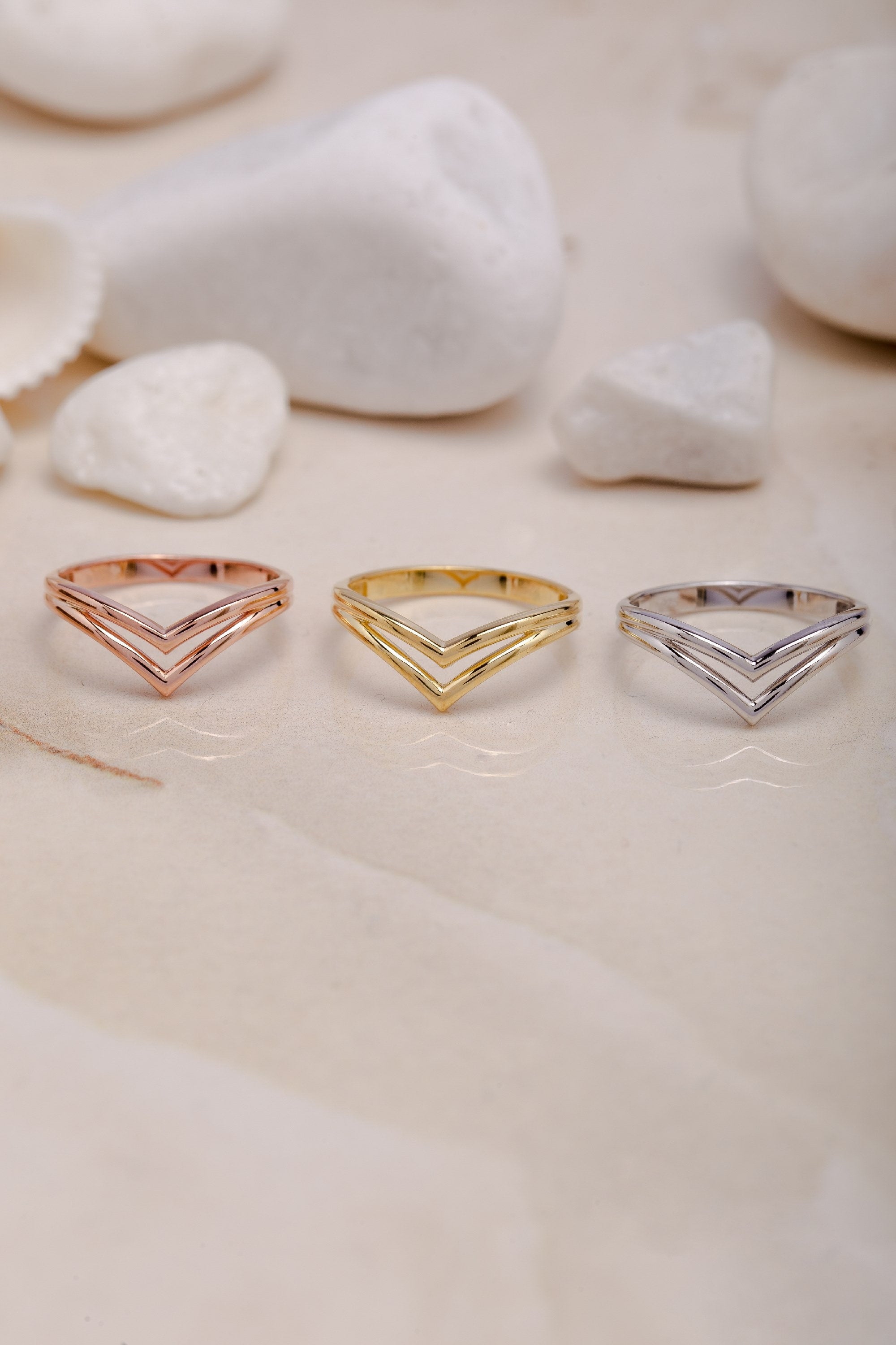 14K Chevron Ring, Gold V-Shaped Ring, Plain Stackable Ring, V Ring, Knuckle Ring, Gift For Mother Day, Mother Day Jewelry, Gift for Her