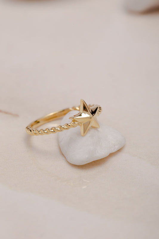 Star Shaped 18k Yellow Gold Ring, Handmade Dainty Star Ring, Delicate Star Ring, Gift For Mother Day, Mother Day Jewelry, Gift for Her