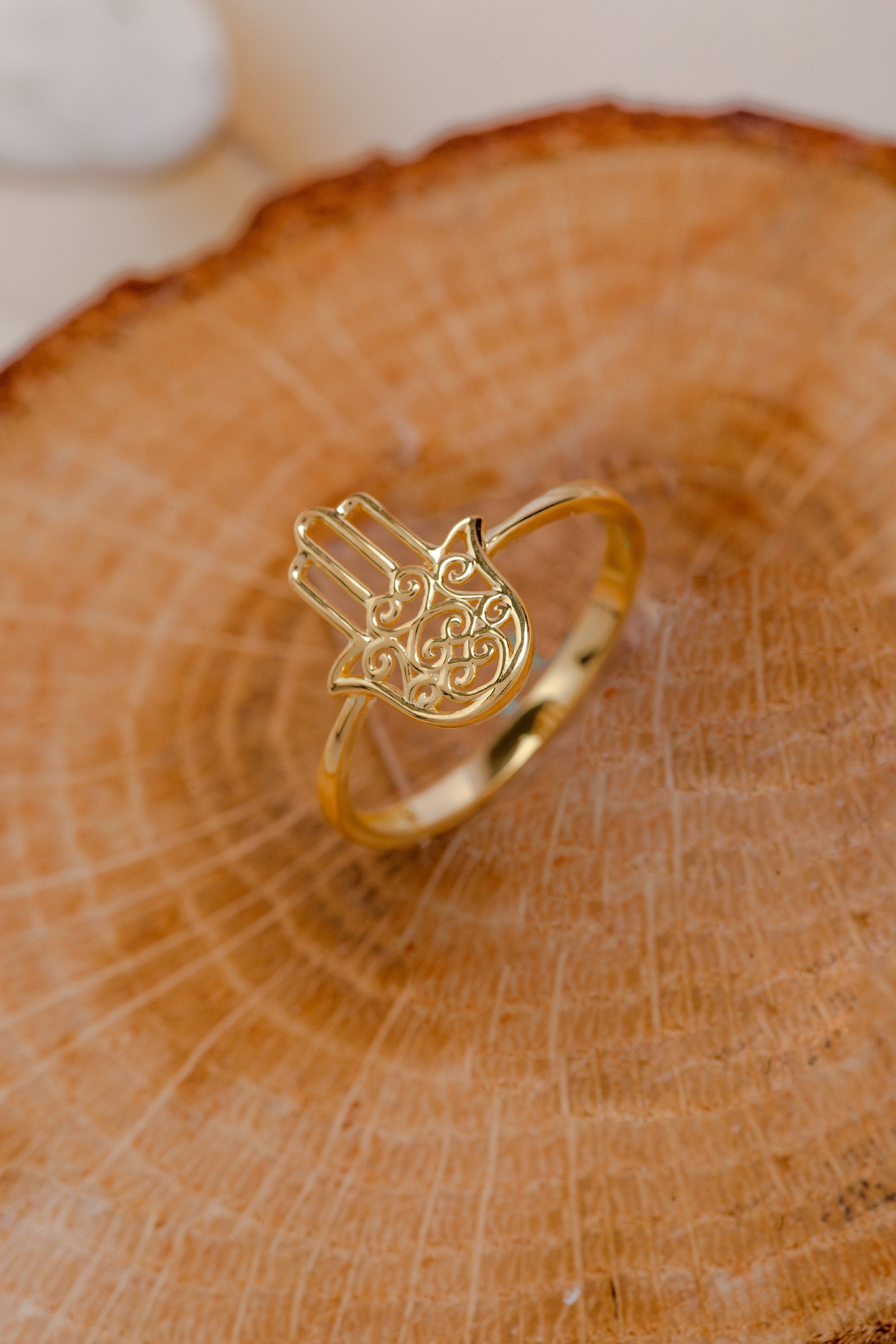 10K Yellow Gold Hamsa Ring, 10K White Gold Hand of Fatima Ring, Stacking Ring, Statement Rings, Mother Day Jewelry, Gift For Mother Day