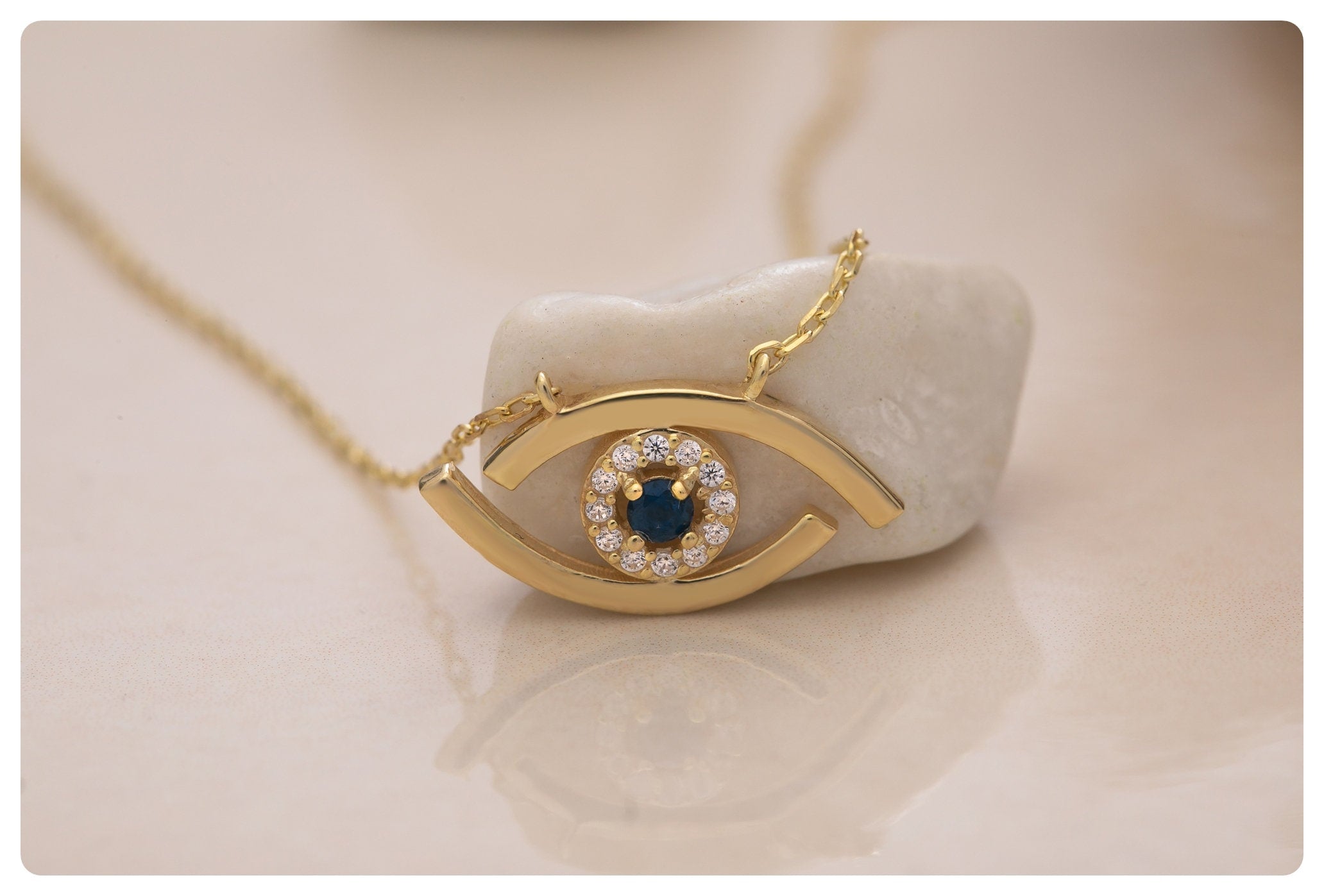 Gold Evil Eyes Necklace, 925 Silver Protection Pendant with Blue Enamel, Dainty Evil Eye Jewelry, Spiritual Amulet, Talisman Charm Necklace