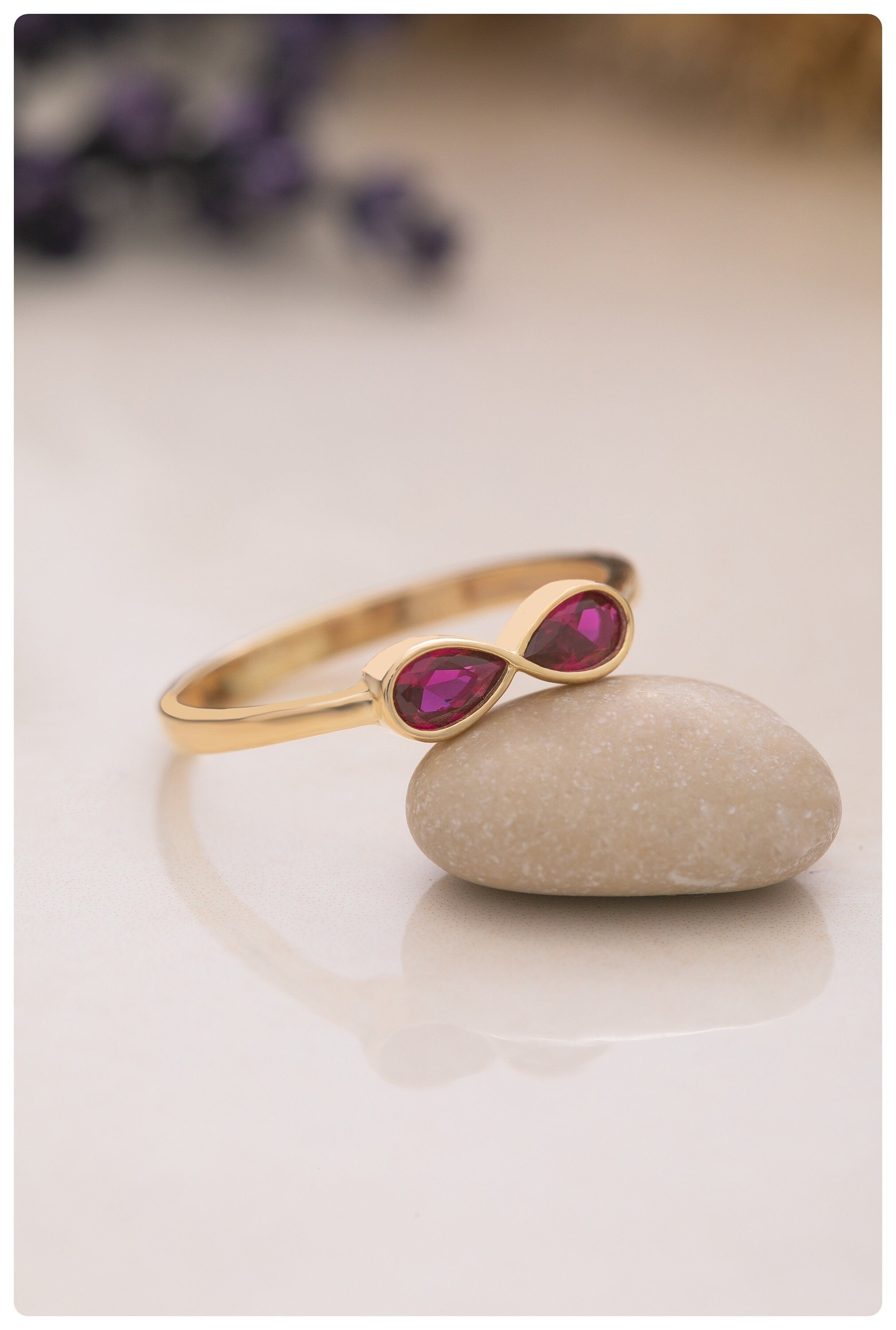 Natural Diamond Ruby Gold Ring - 14K Solid Gold Rings - Minimalist Gold Ring - Everyday Women Ring - Gift For Mother Day- Mother Day Jewelry