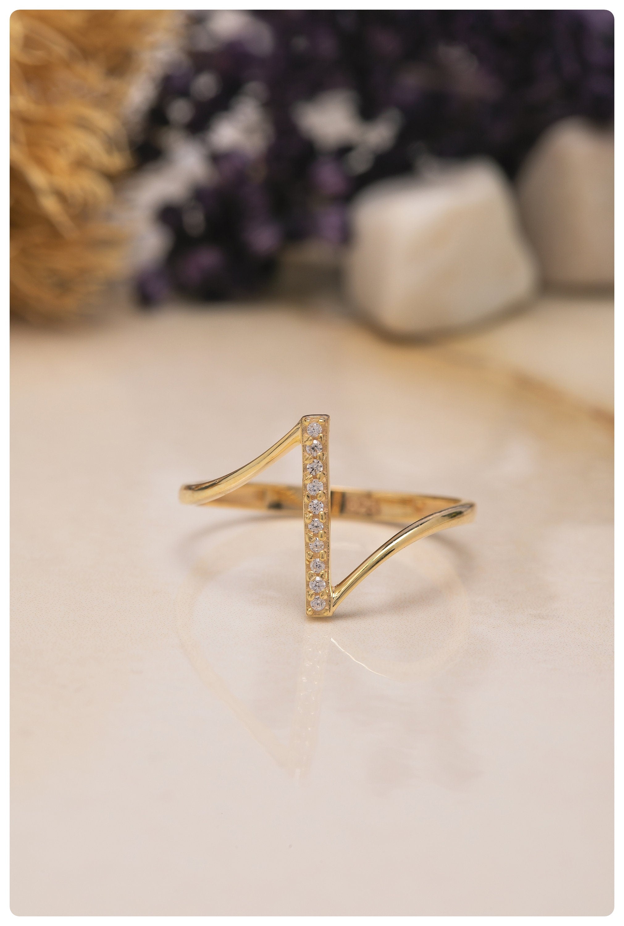 14k Gold CZ Zircon Ring - Delicate Unique Ring - Dainty Minimalist Stacking Ring for Women - Gift For Mother Day - Mother Day Jewelry