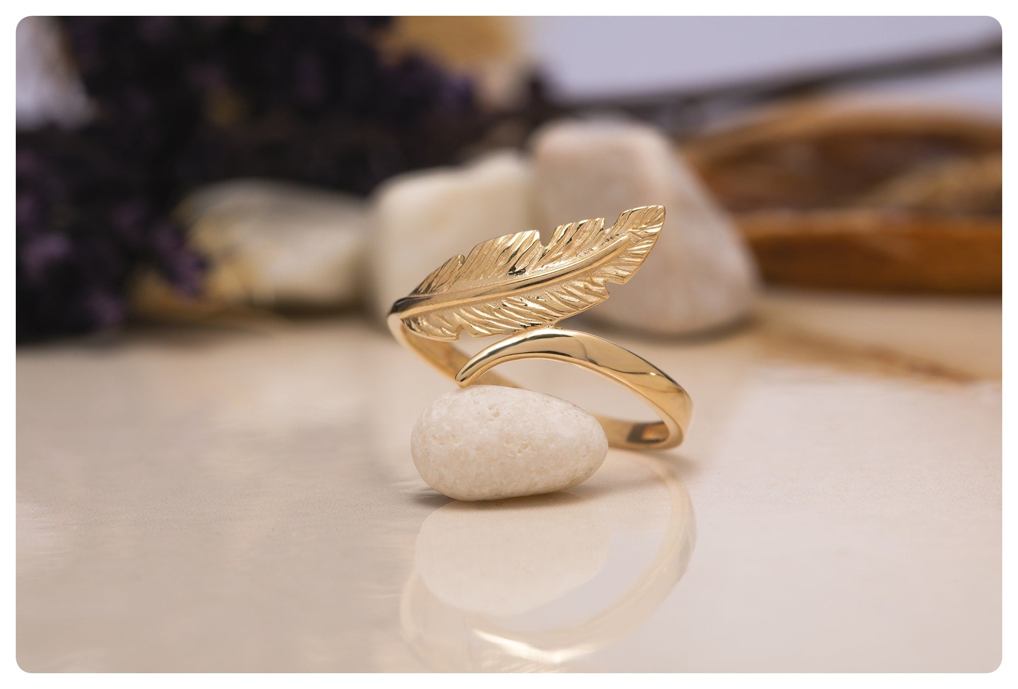 14K Gold Handmade Leaf Ring 925 Sterling Silver, Natural Jewelry, Stacking, Dainty Ring, Gift for Women, Gift Idea for the Anniversary