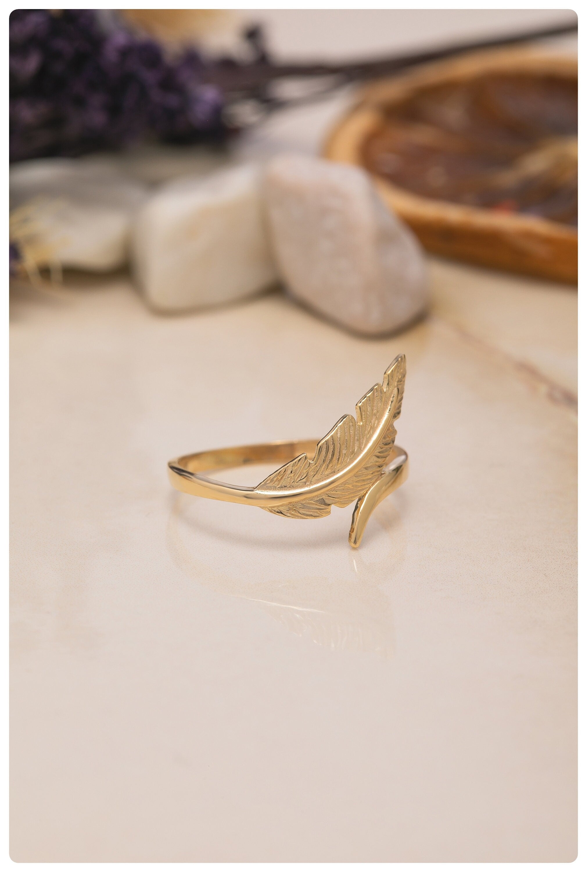 14K Gold Oak Leaf Ring, 925 Sterling Silver Minimalist Nature-Inspired Jewelry, Crystal Open Leaf Ring, Botanical Women's Dainty Leaf Ring