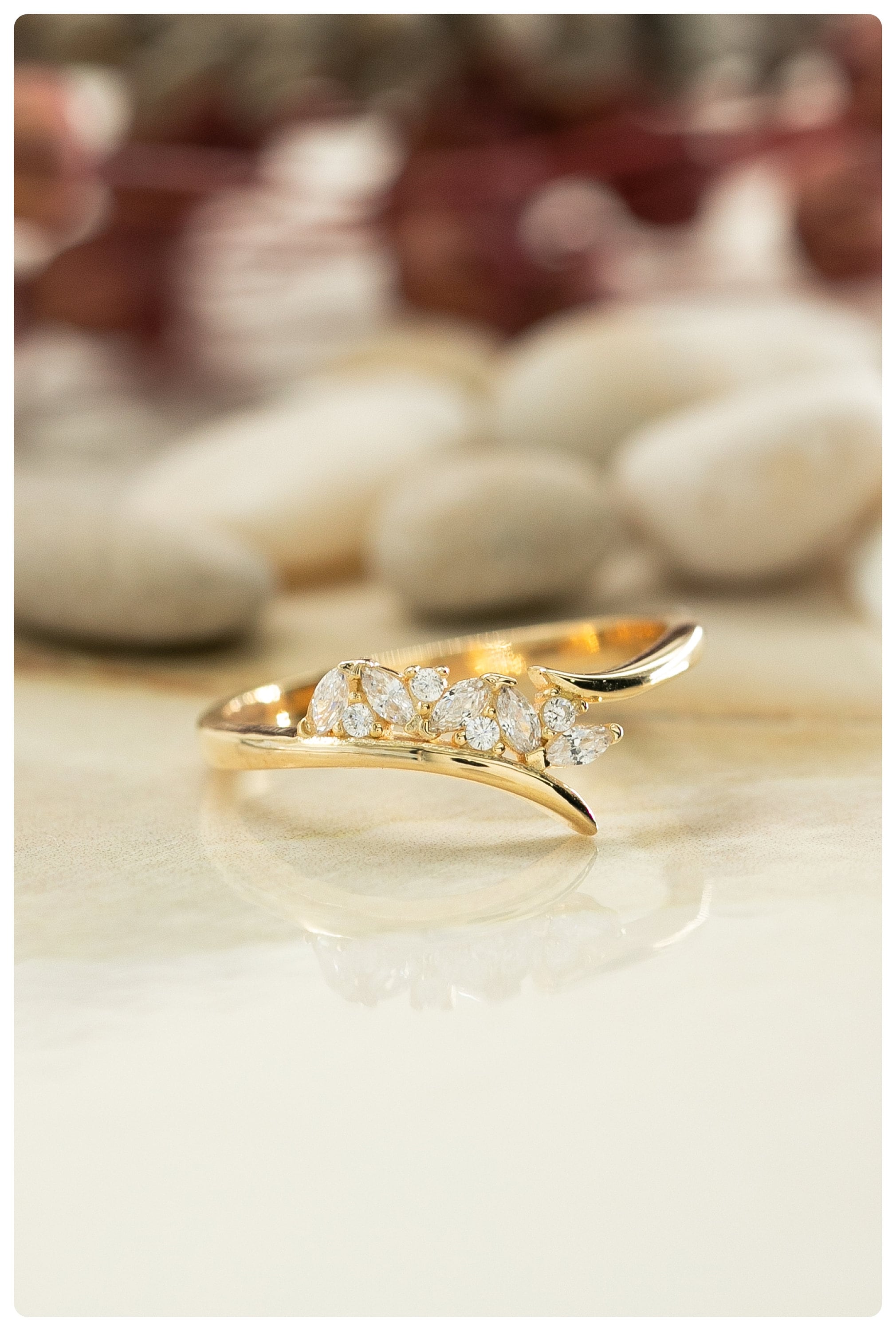 Gold Wedding Ring Women, 925 Sterling Silver, Diamond Stone, Wedding Ring for Her, Promise Ring, Engagement Ring, Groom Gift for Bride