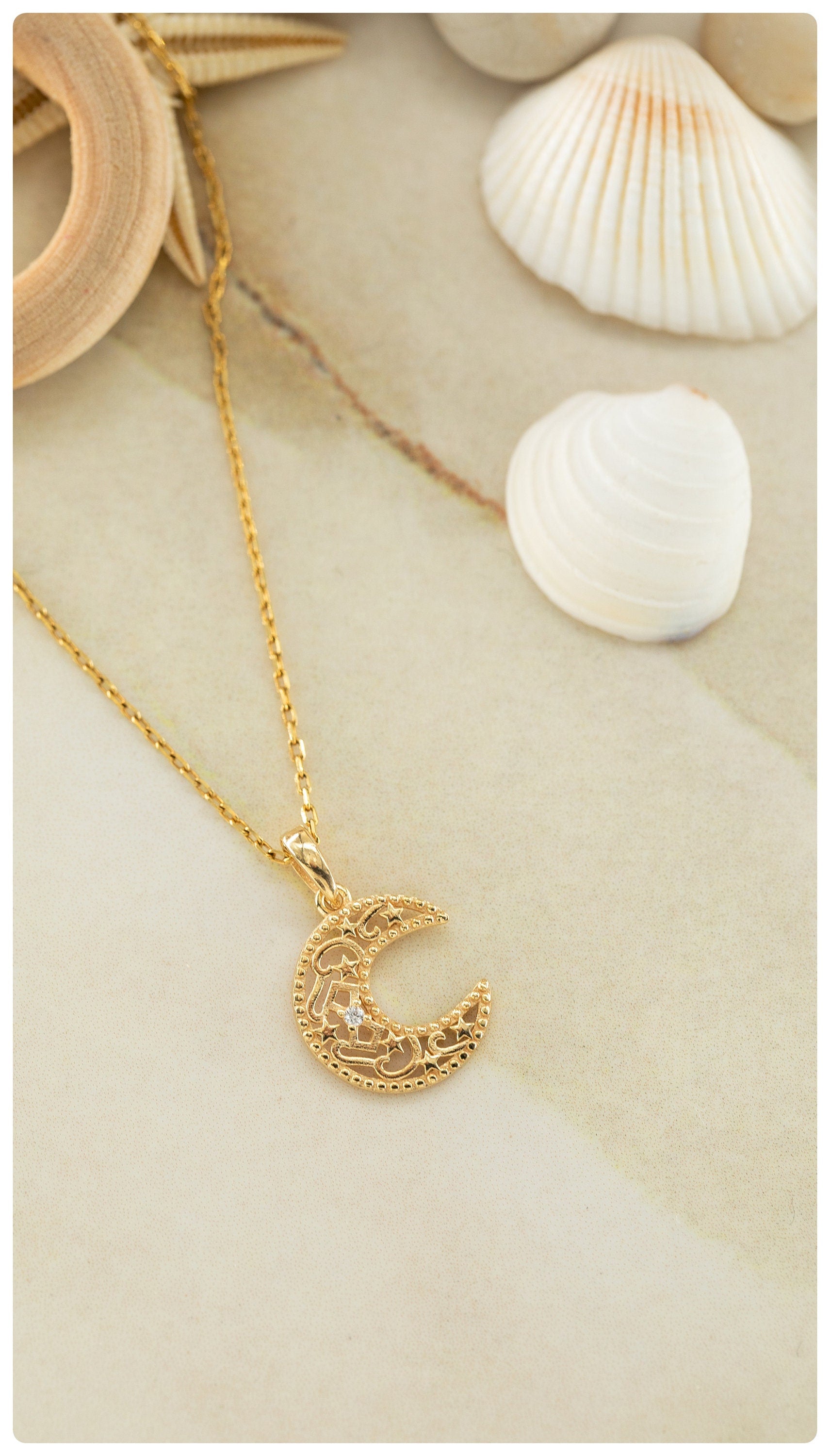14k Gold Half Moon Necklace Solid Gold Necklace Sterling Silver Crescent Moon Pendant Handmade Celestial Jewelry Lunar Necklace Gift for Her